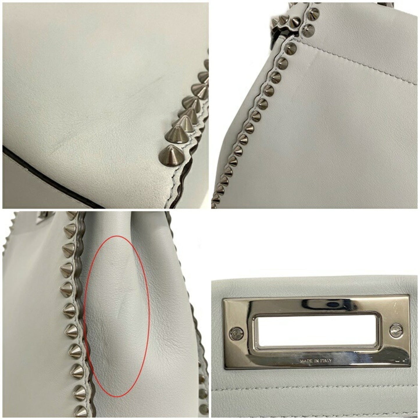 Fendi Peek-A-Boo Regular Gray 8BN290 A0K8 F136H 2WAY Bag Calf Leather FENDI Ladies Studs Icon Shoulder Handbag