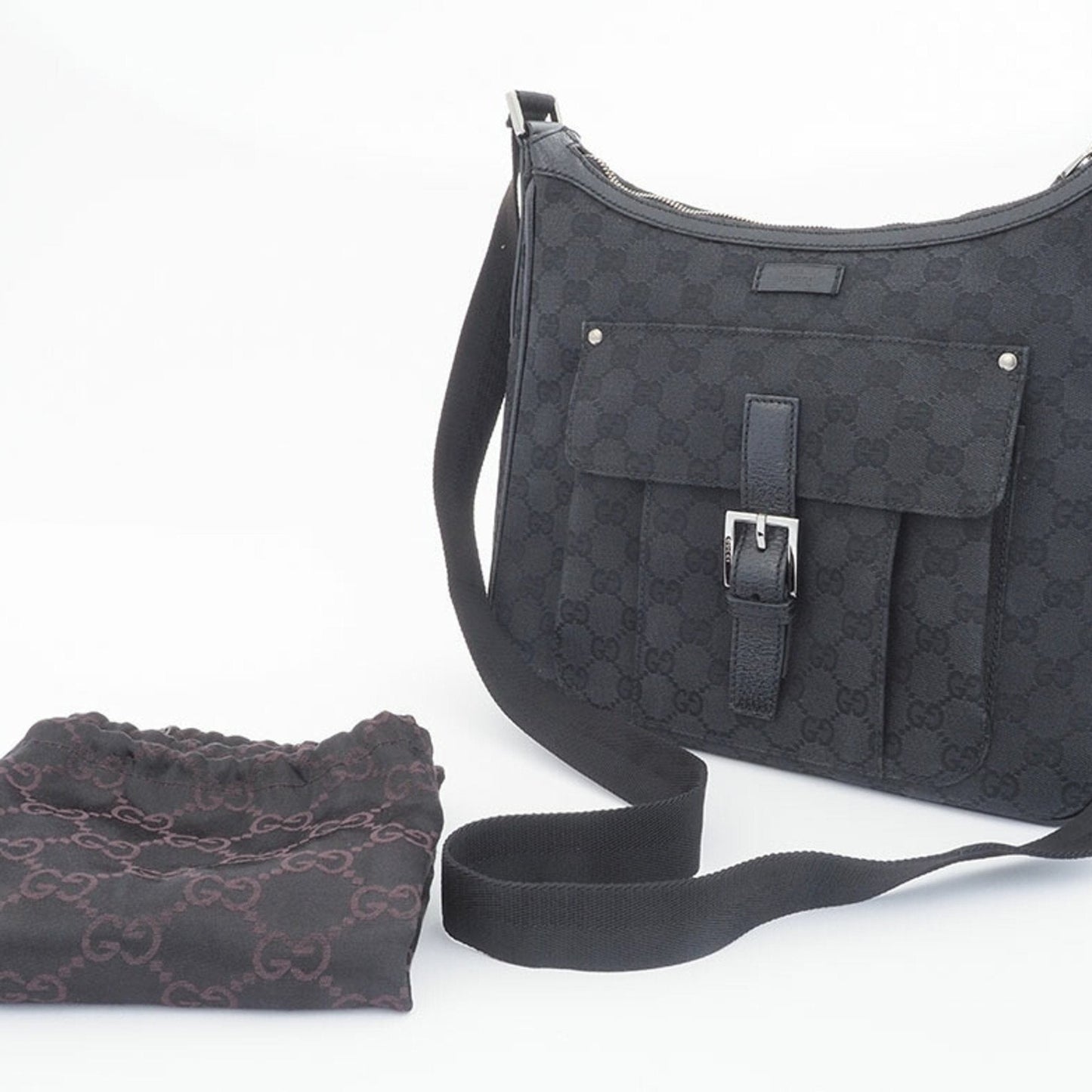 Gucci GG Canvas Shoulder Bag Black 114272 Women's Leather Crossbody GUCCI