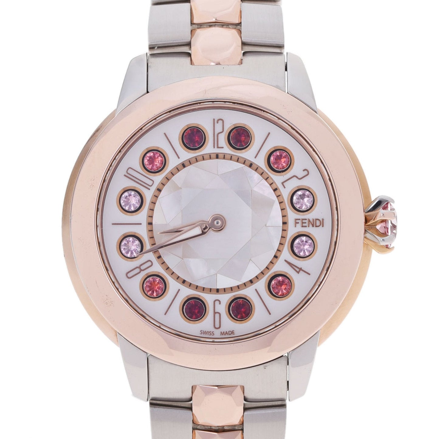 FENDI Eye Shine 12100S Ladies SS GP Watch Quartz Shell Dial