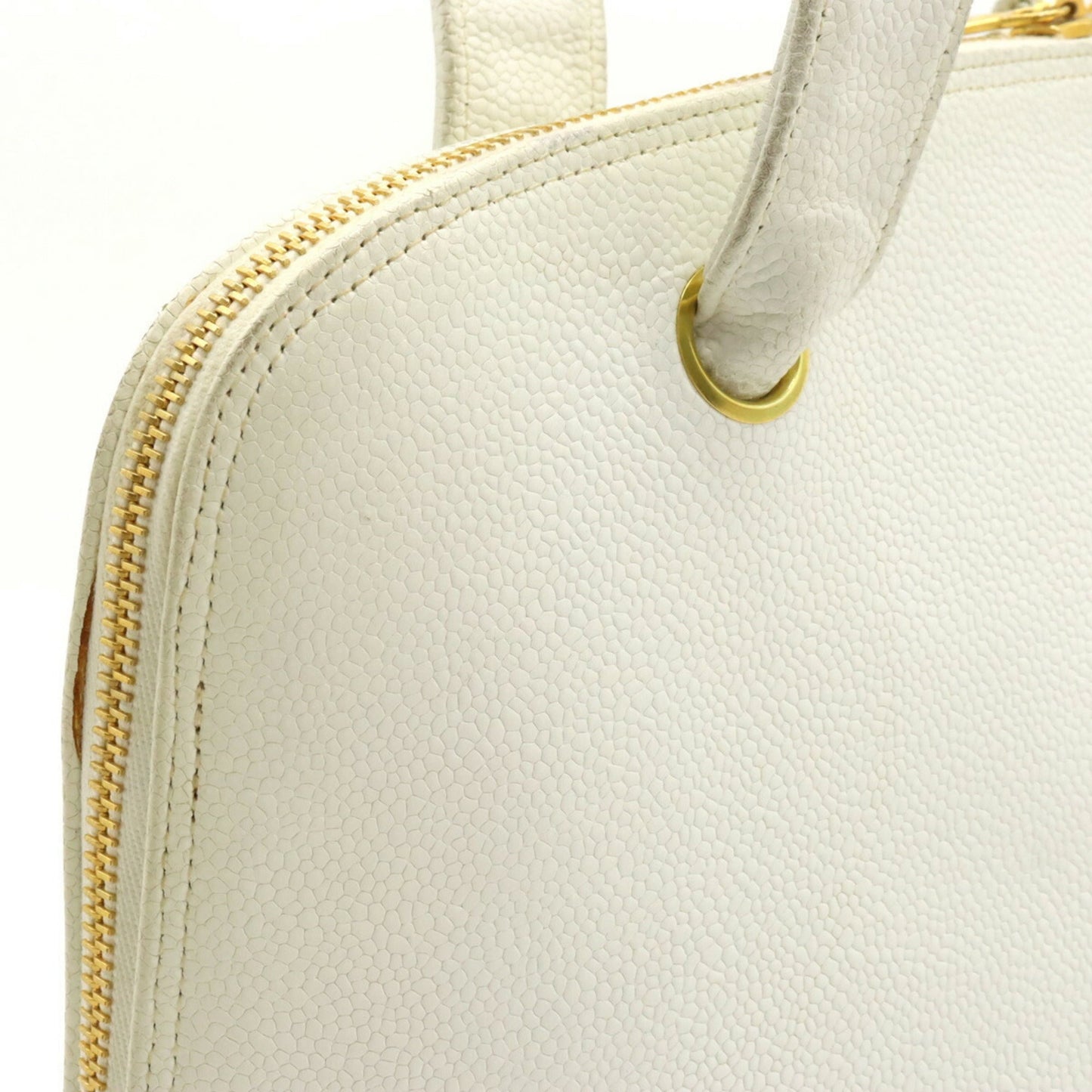 CHANEL Coco Ball Mark Tote Bag Shoulder Caviar Skin Leather White