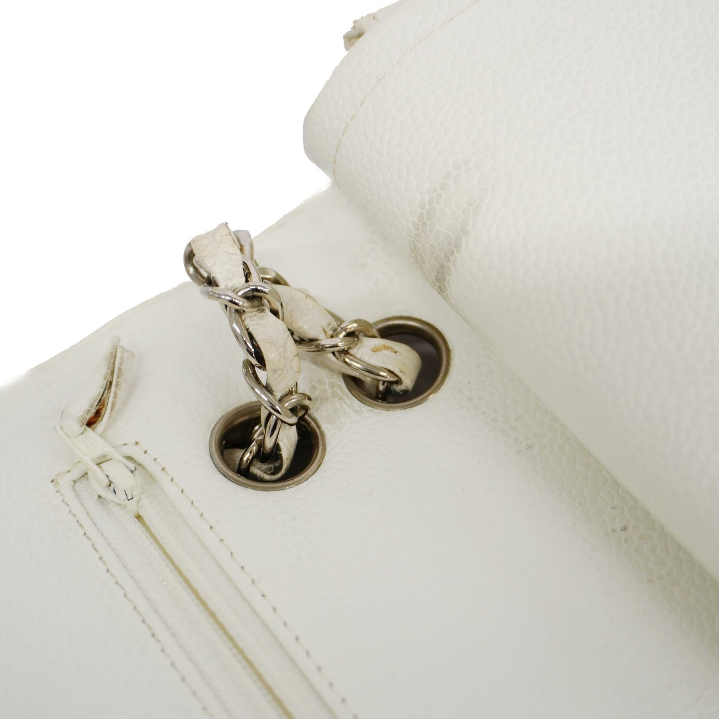 CHANELAuth  Matelasse W Flap W Chain Women's Caviar Leather Shoulder Bag White