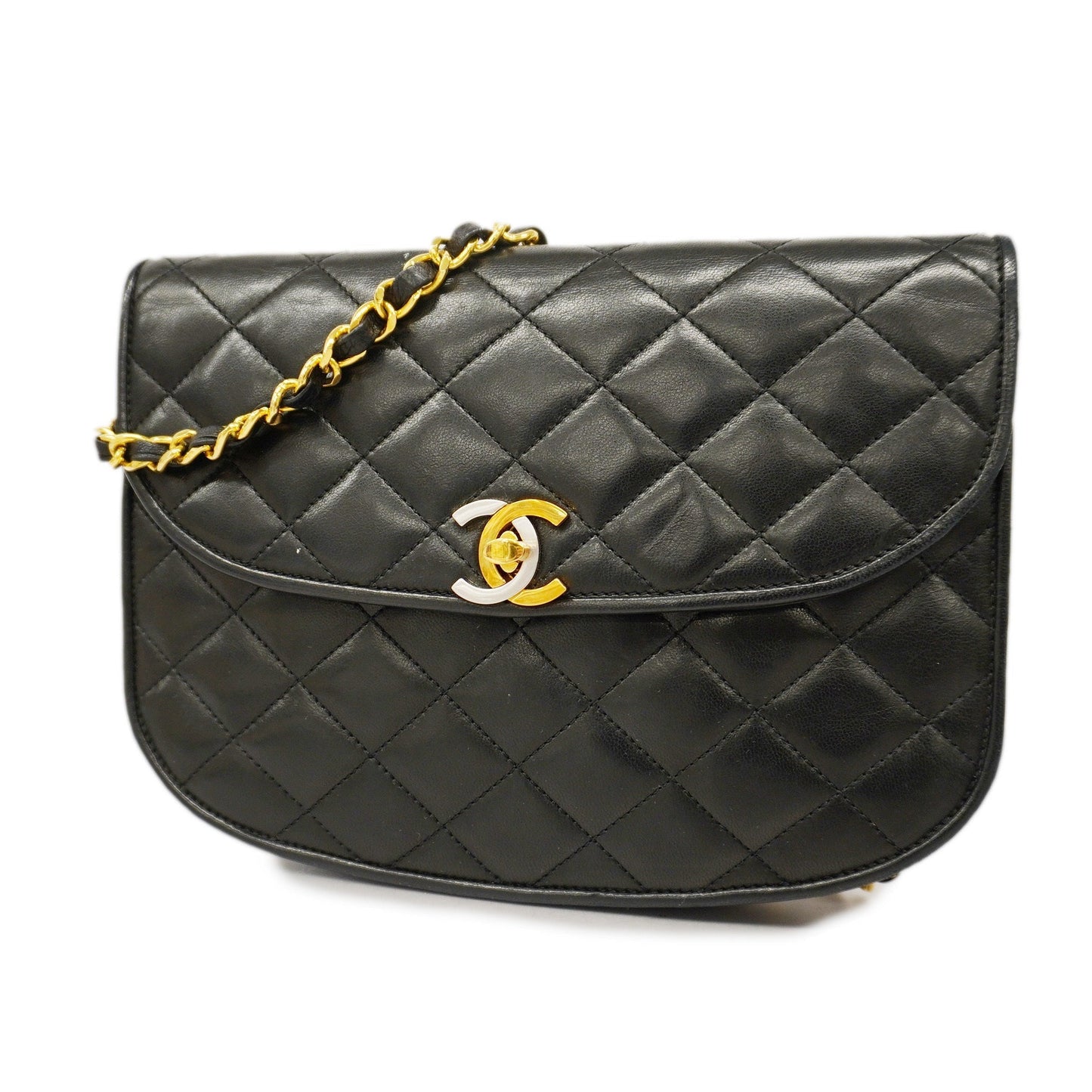 CHANELAuth  Matelasse Chain Shoulder Lambskin Women's Leather Shoulder Bag Black