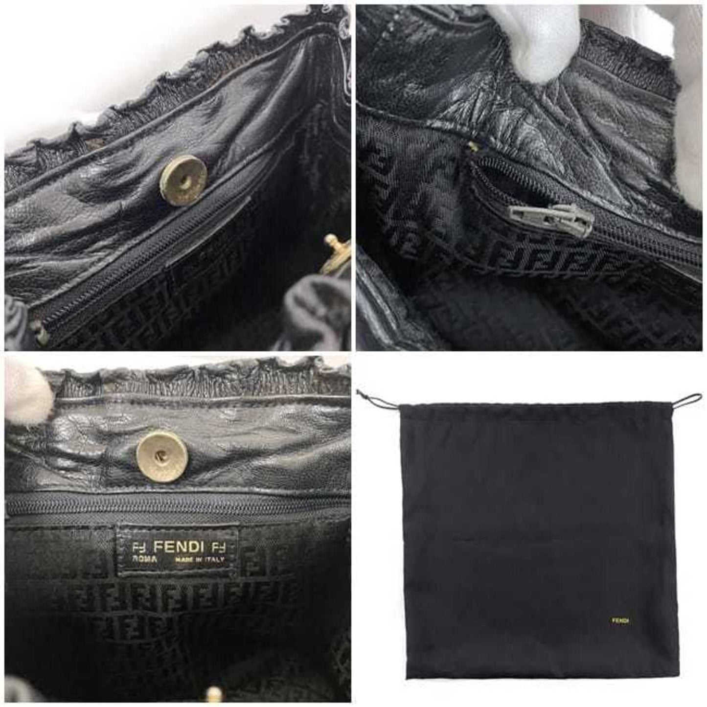 FENDI shoulder bag black gray leather  pochette ladies