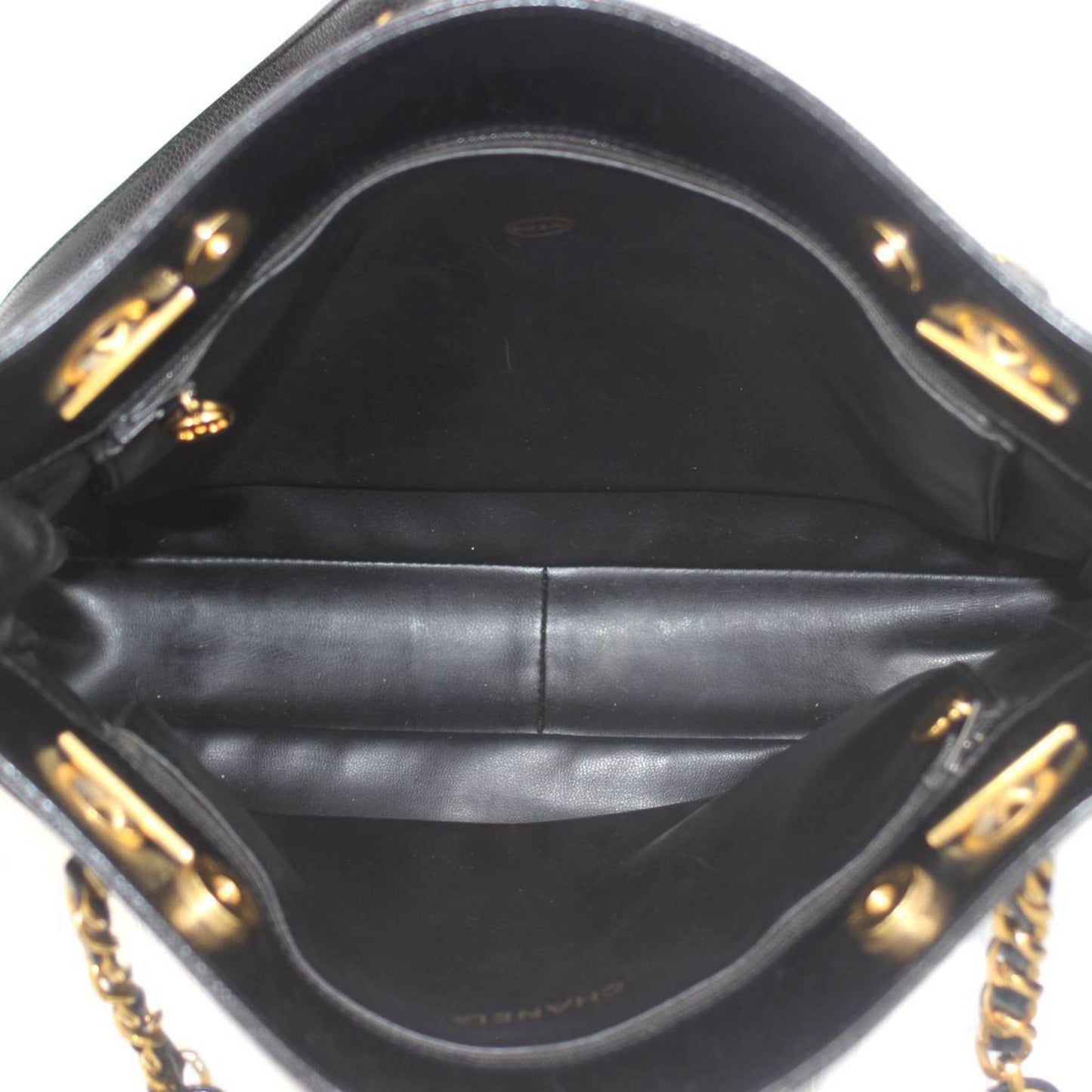 CHANEL Coco Shoulder Bag Caviar Skin Chain Tote Black  Card Ladies KS