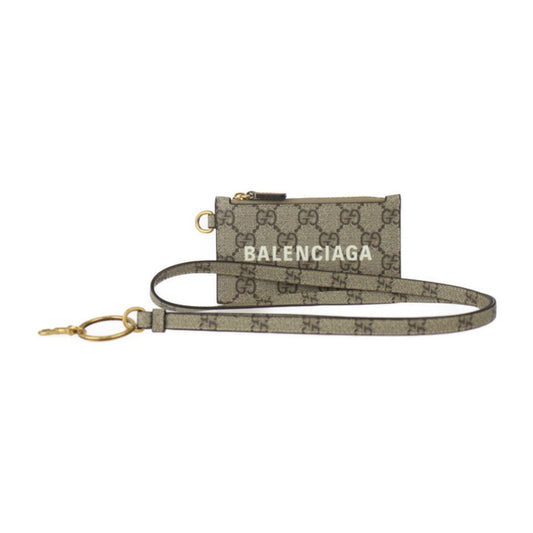 GUCCI Gucci BALENCIAGA Collaboration The Hacker Project Business Card Holder/Card Case 681706 GG Supreme Canvas Beige Brown Neck Strap Included Fragment Wallet/Coin Coin Purse