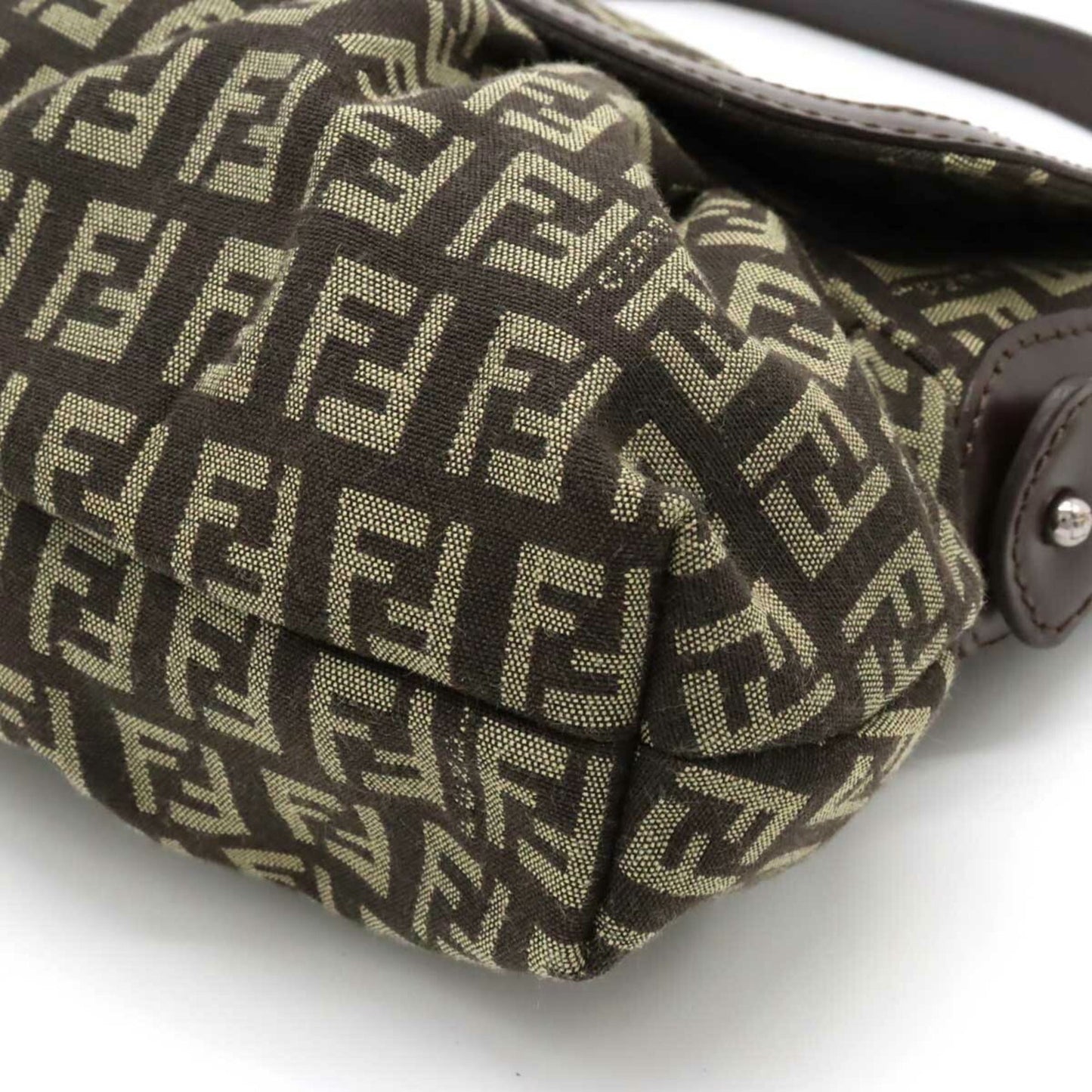 FENDI Zucchino Pattern Chef Bag Shoulder Handbag Canvas Dark Brown Beige 8BR353