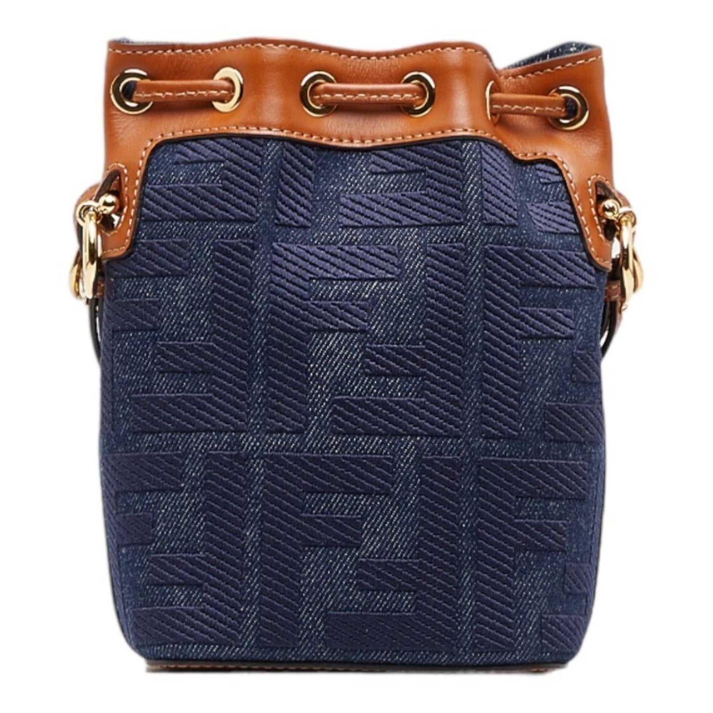 FENDI Zucca Montresor shoulder bag handbag 8BS010 indigo blue brown leather ladies