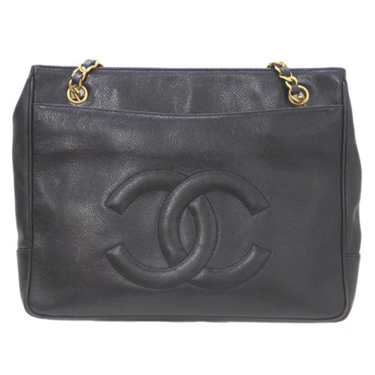 CHANEL Coco Shoulder Bag Caviar Skin Chain Tote Black  Card Ladies KS