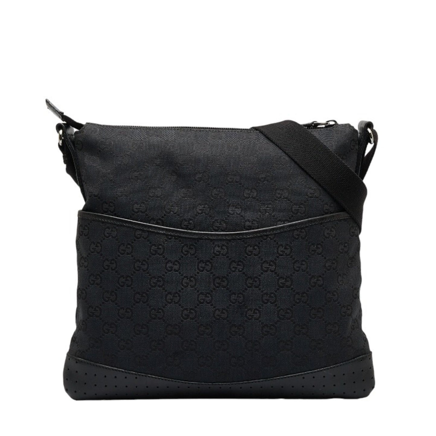 GUCCI GG Canvas Shoulder Bag 145857 Black Leather Women's