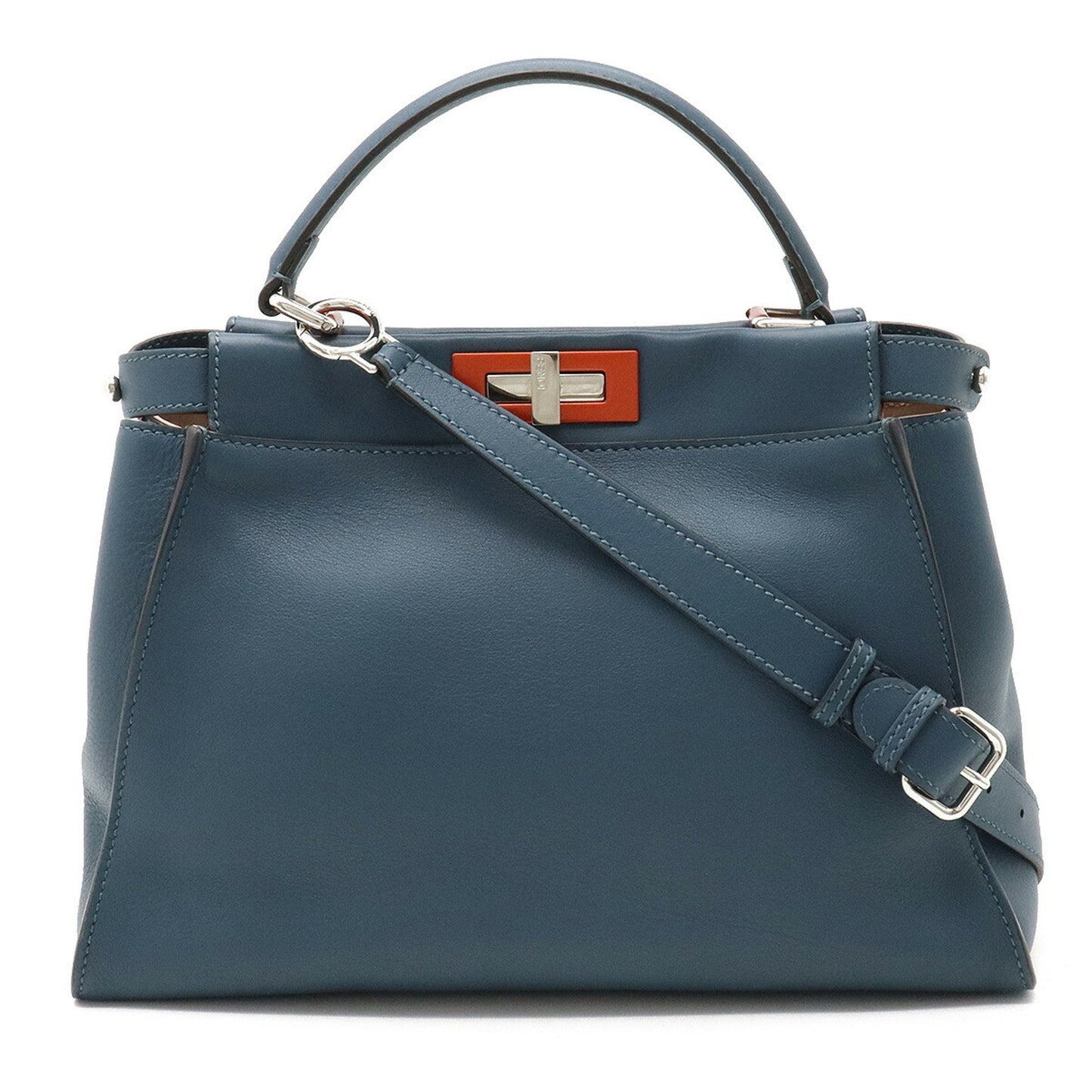 FENDI Peekaboo Handbag Shoulder Bag Leather Blue 8BN290