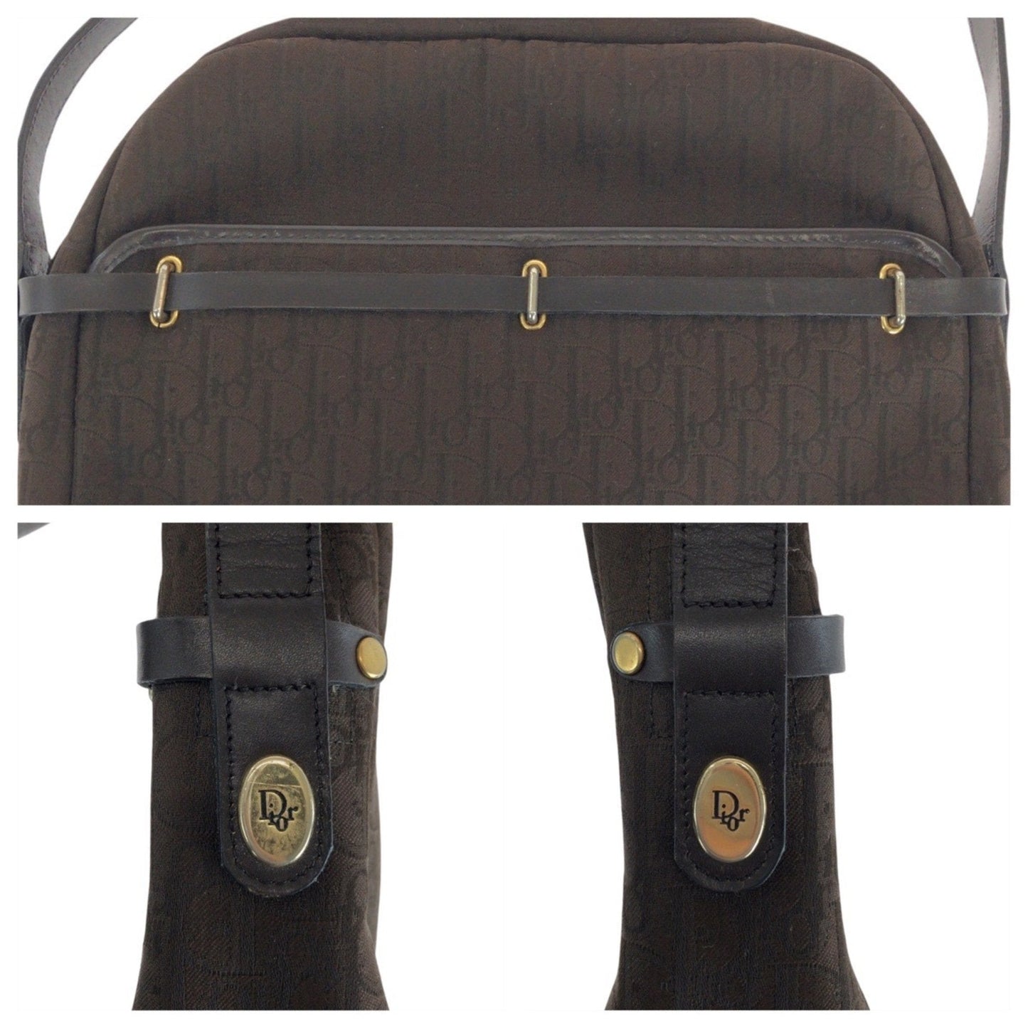 Christian Dior Dior Trotter Brown Gold Hardware Canvas Crossbody Shoulder Bag for Women