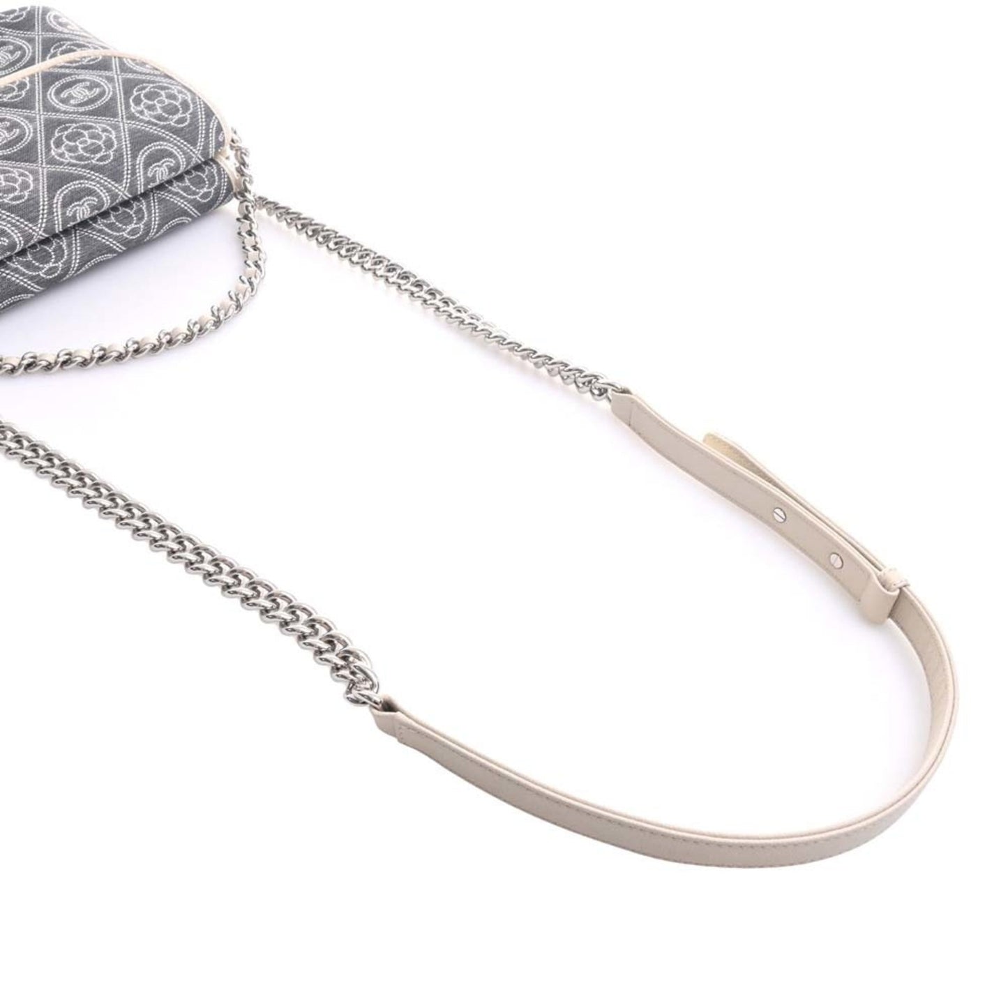 CHANEL Canvas Camellia Coco Mark Chain Shoulder Bag Gray Ladies