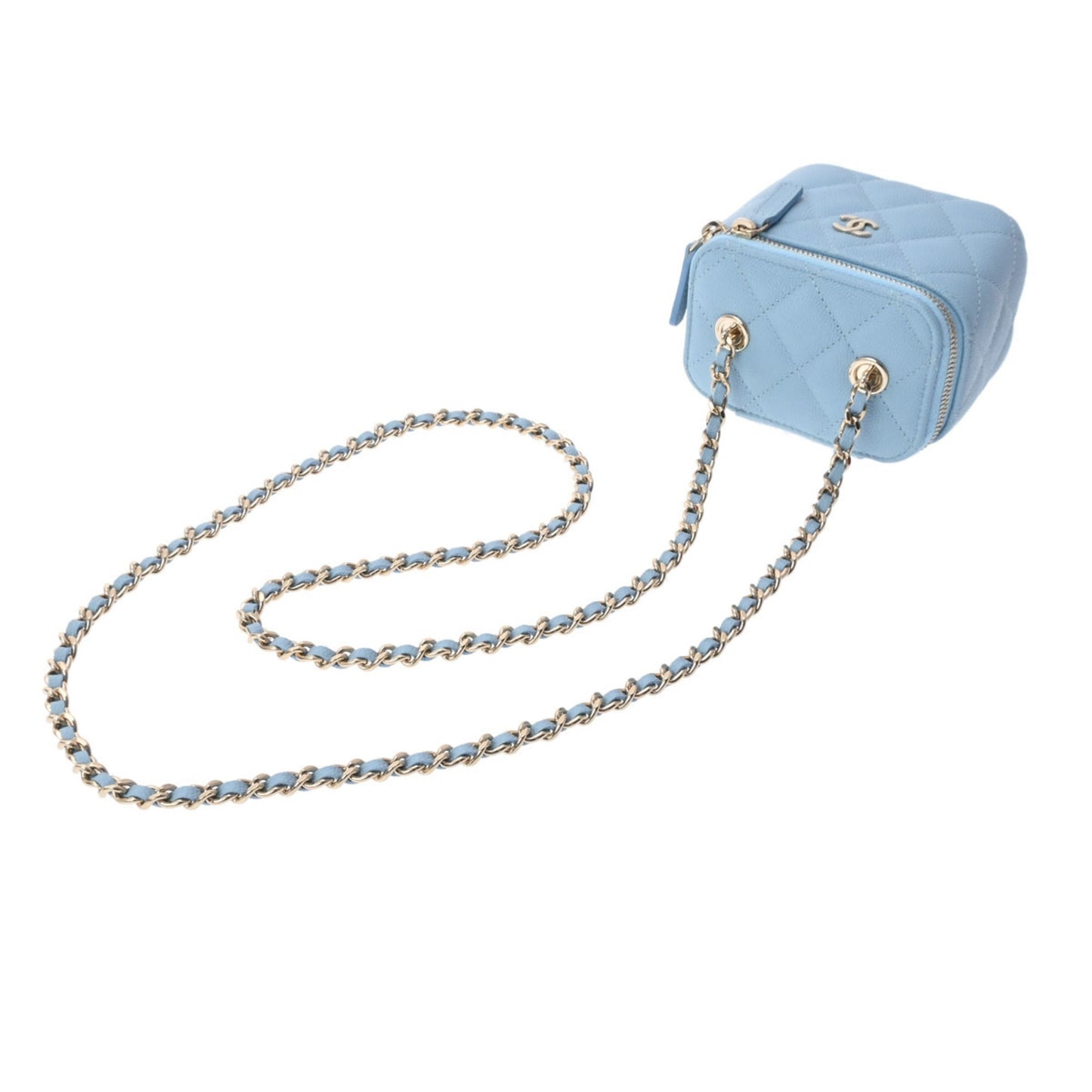 CHANEL Small Vanity Chain Shoulder Blue Champagne AP1340 Women's Caviar Skin Bag