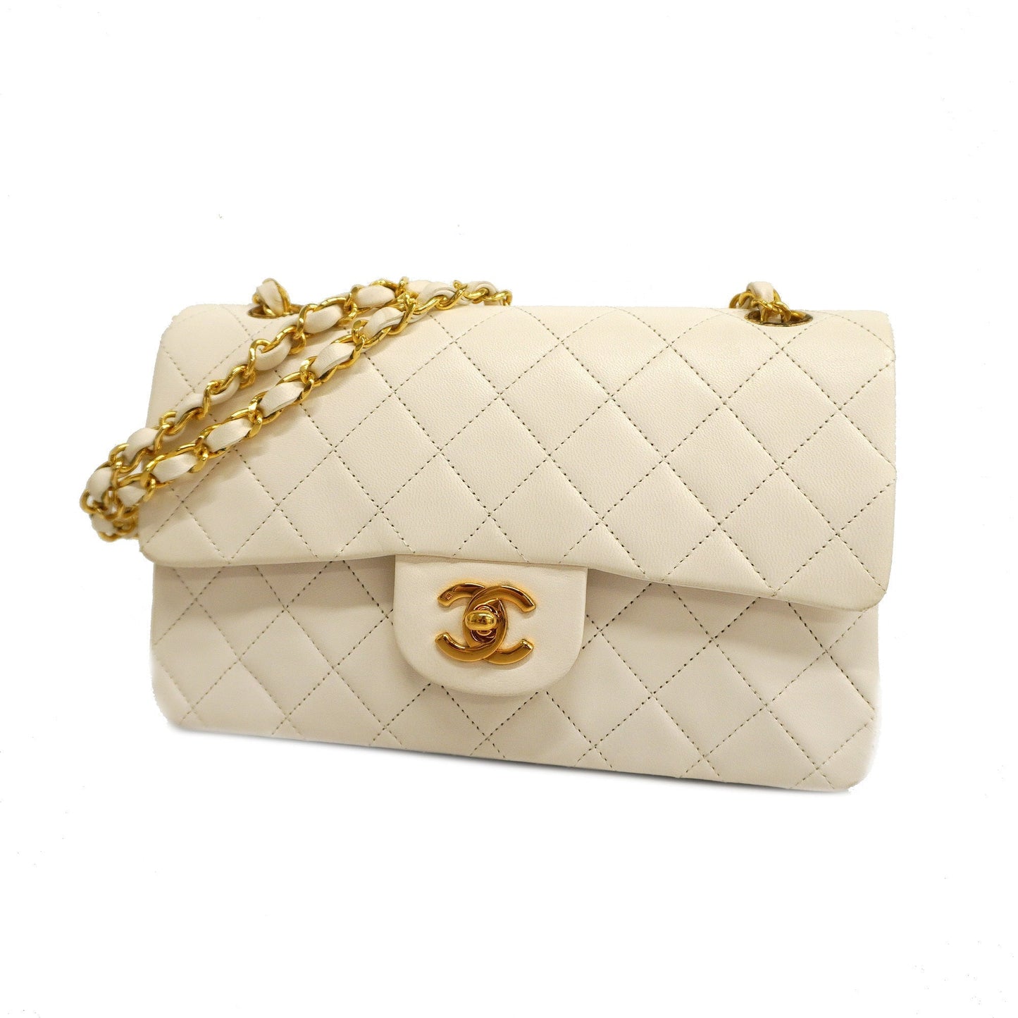 CHANELAuth  Matelasse W Flap W Chain Women's Leather Shoulder Bag White