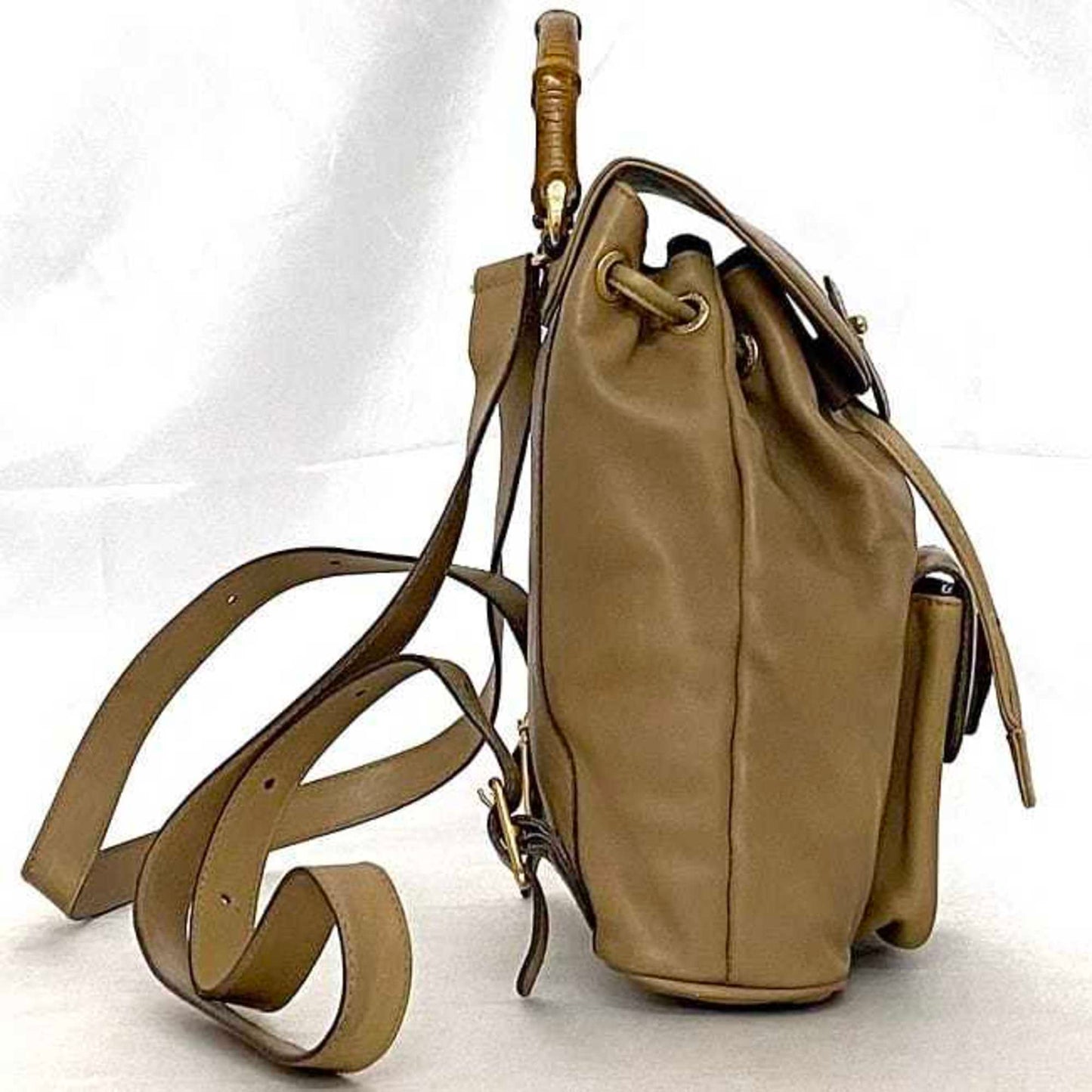 Gucci Backpack f-21841 Beige Bamboo 003 3444 0030 Leather GUCCI Flap Women's