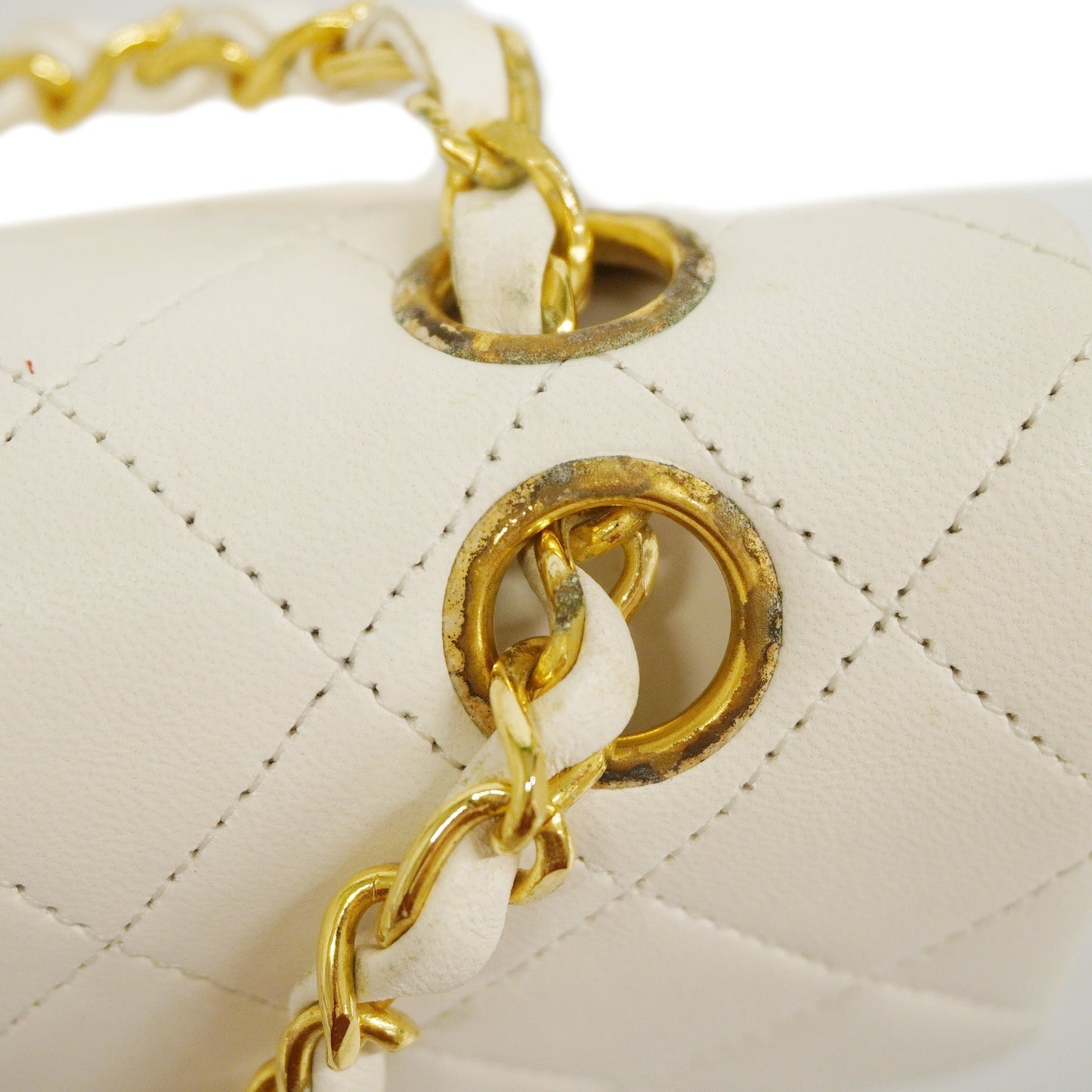 CHANELAuth  Matelasse W Flap W Chain Women's Leather Shoulder Bag White