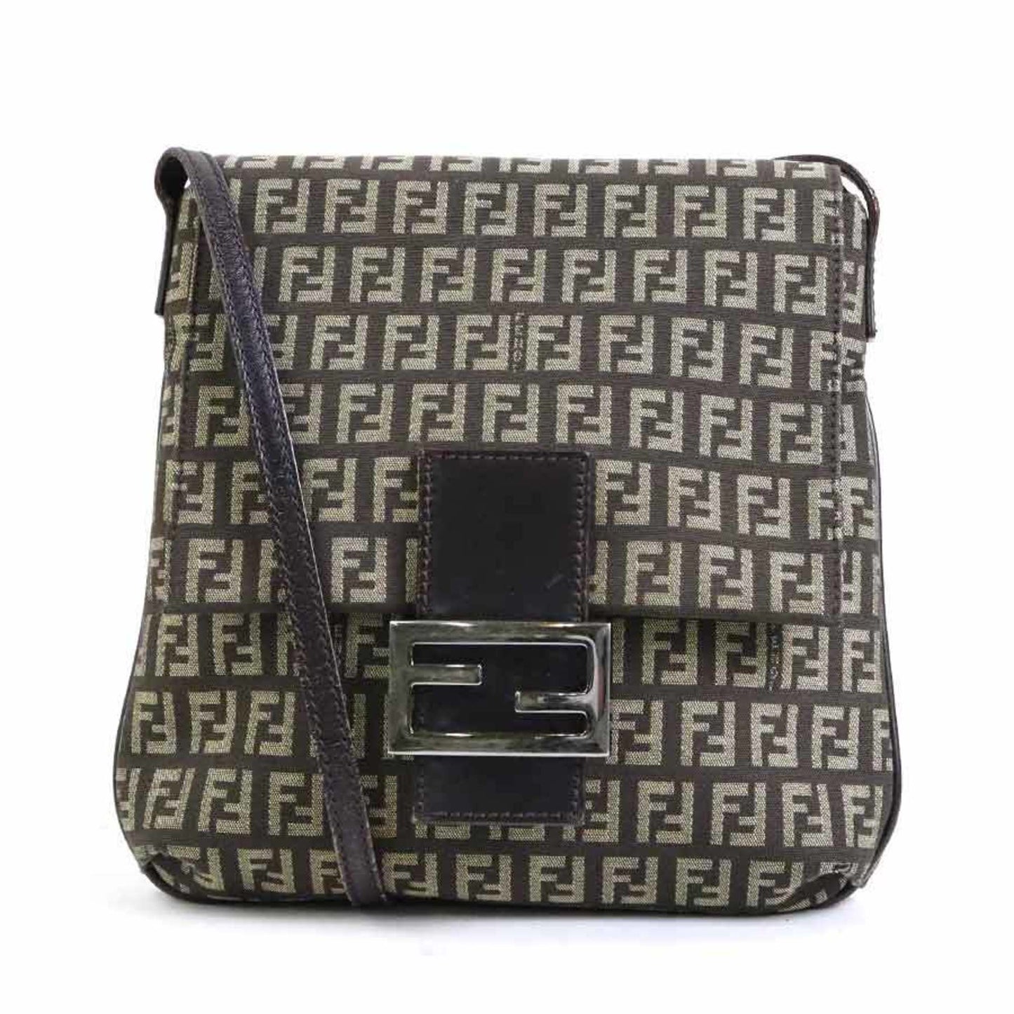 FENDI Crossbody Shoulder Bag Zucchino Canvas/Leather Brown Silver Ladies