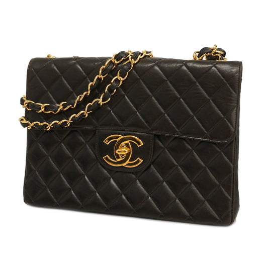 CHANEL  Big Matelasse W Chain Women's Leather Shoulder Bag Black