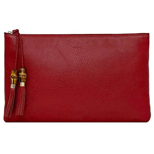 Gucci Clutch Bag Red Bamboo 449653 Pouch Leather GUCCI Handbag Tassel Women's Compact