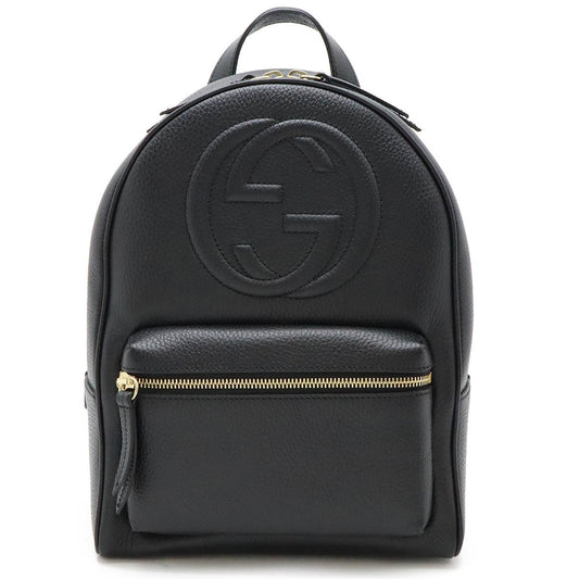 GUCCI Soho Backpack, Chain Shoulder, Leather, Black, 536192