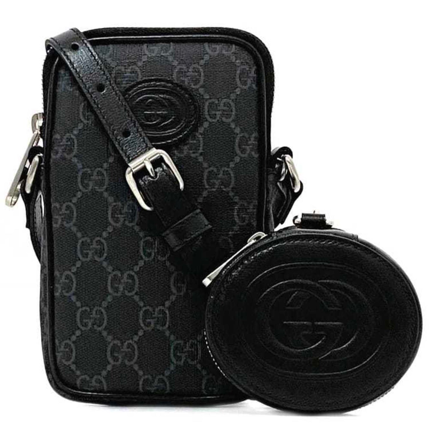 Gucci Shoulder Bag f-22060 Black GG Supreme 700959 PVC Leather 203887 GUCCI Pochette Crossbody Men's Women's Airpods Smartphone