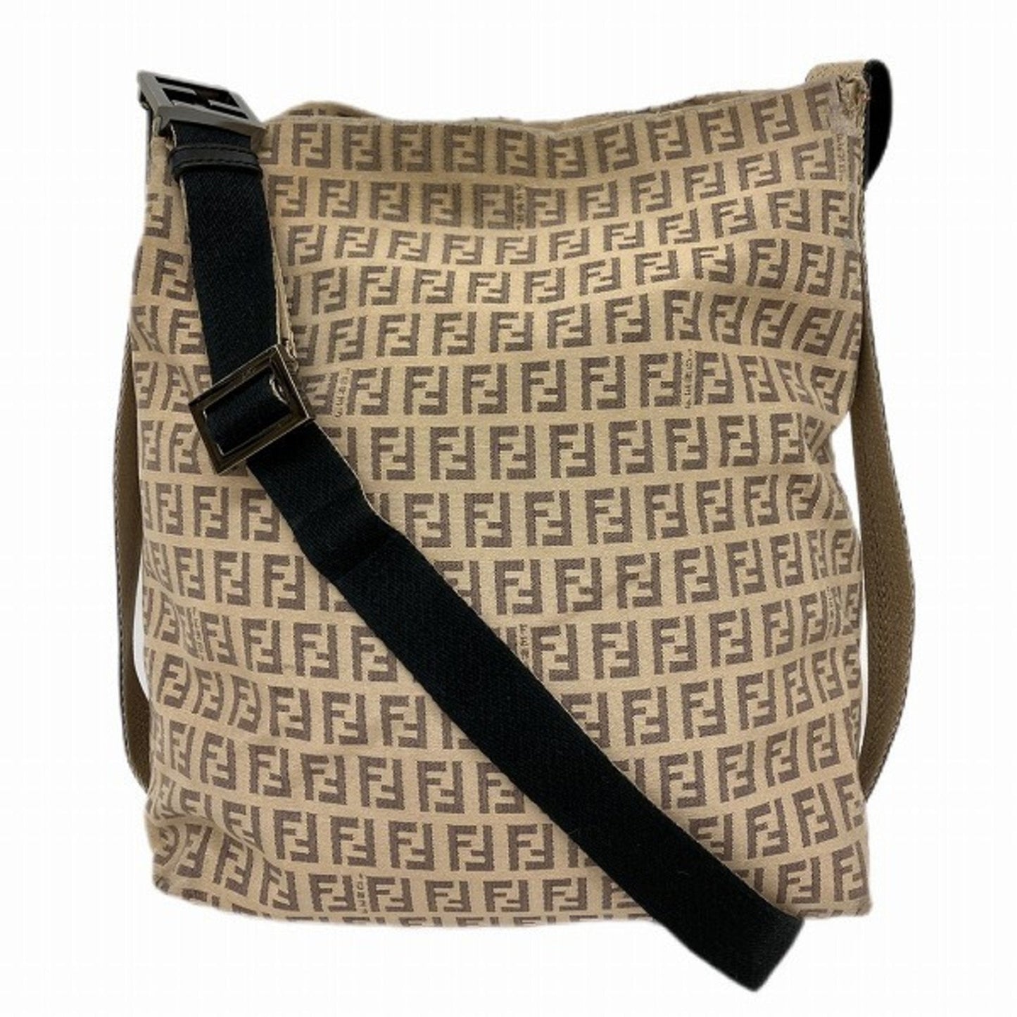 FENDI Zucchino 8BR318 Canvas Beige x Brown Bag Shoulder Women's