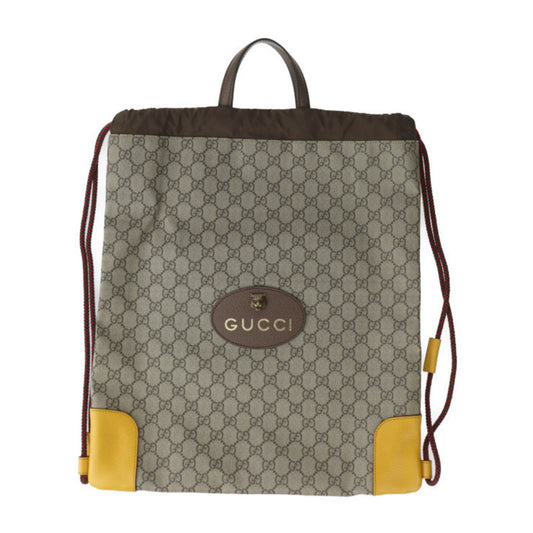 GUCCI Drawstring Backpack GG Supreme Angry Cat Backpack/Daypack 473872 Leather Beige Yellow Brown Head Tiger