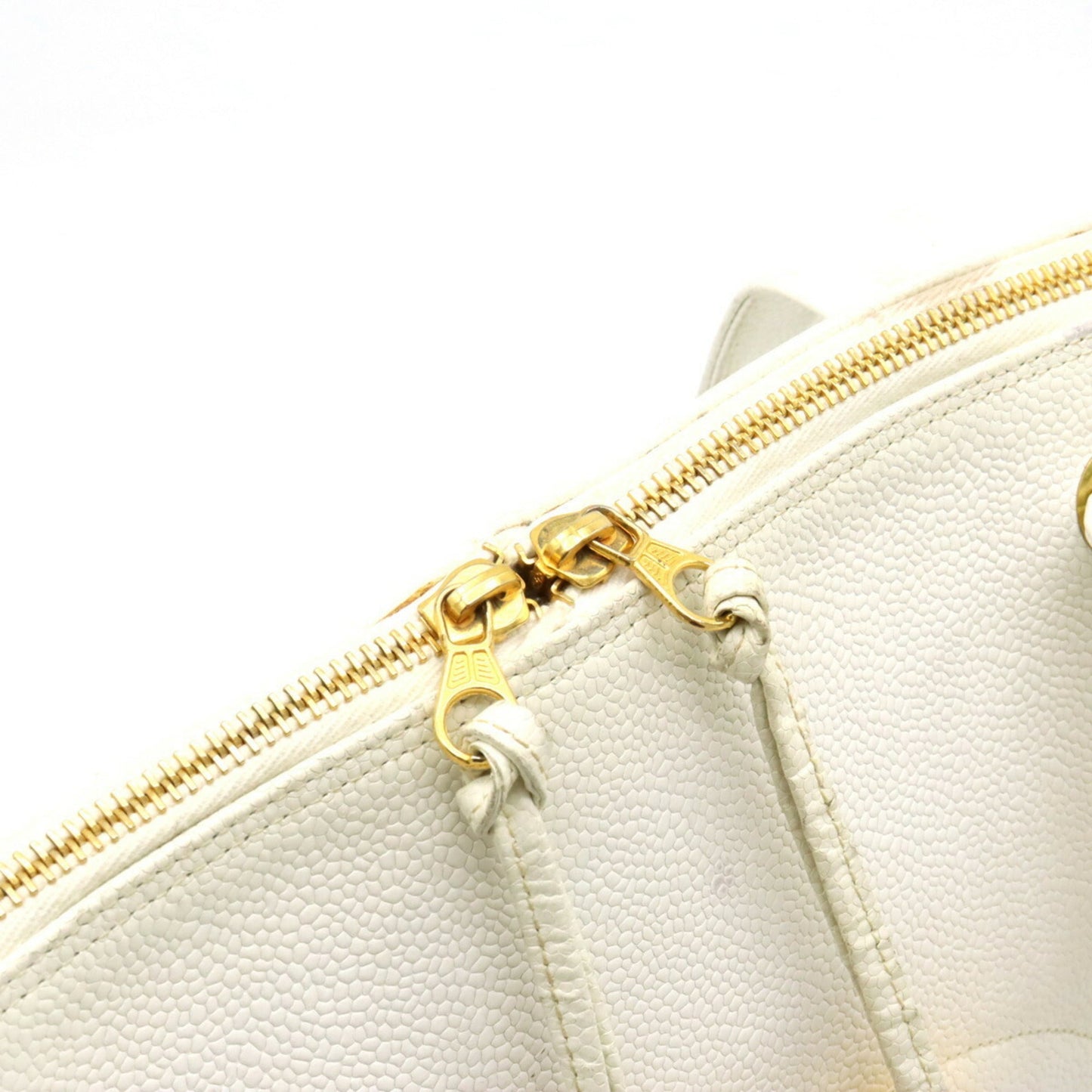 CHANEL Coco Ball Mark Tote Bag Shoulder Caviar Skin Leather White