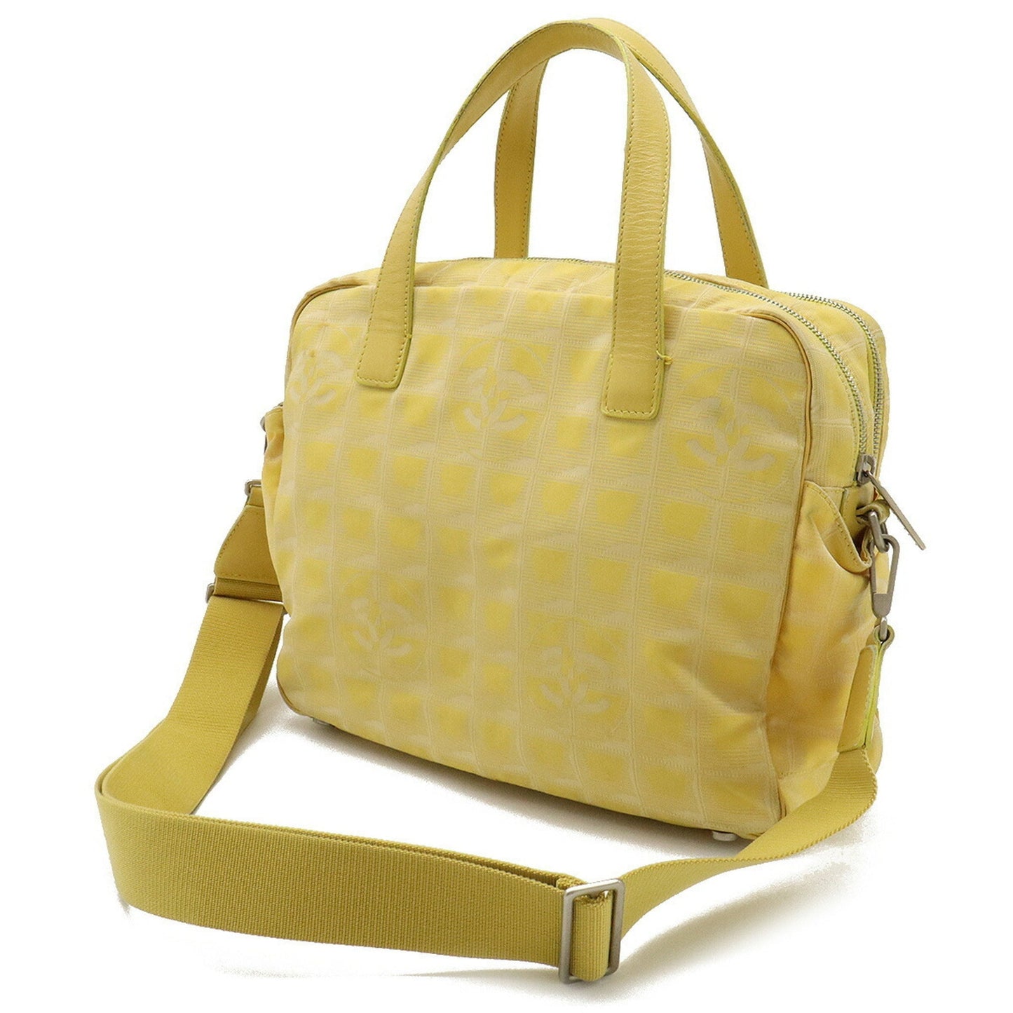 CHANEL New Line Handbag Shoulder Bag Jacquard Canvas Yellow A15973