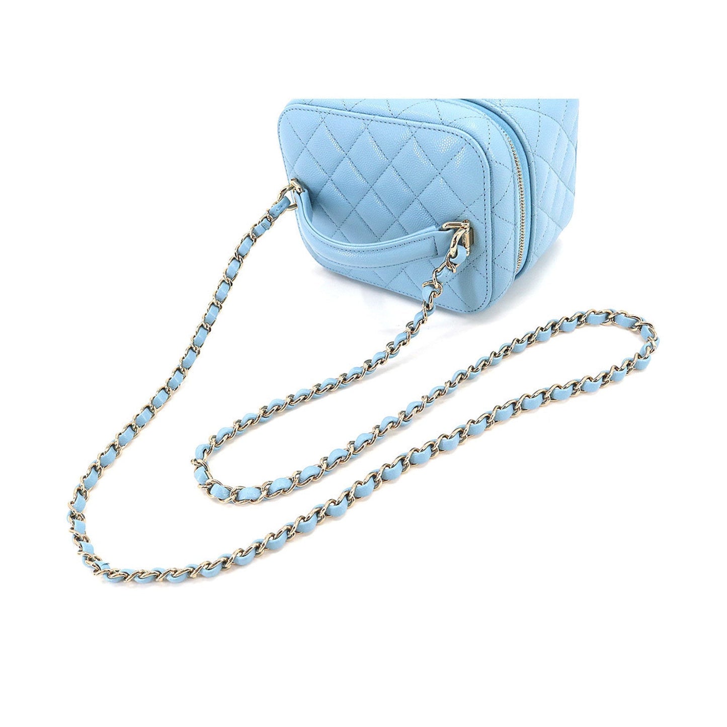 CHANEL Matelasse Small Vanity Chain Shoulder Bag Caviar Skin Leather Light Blue AS3171