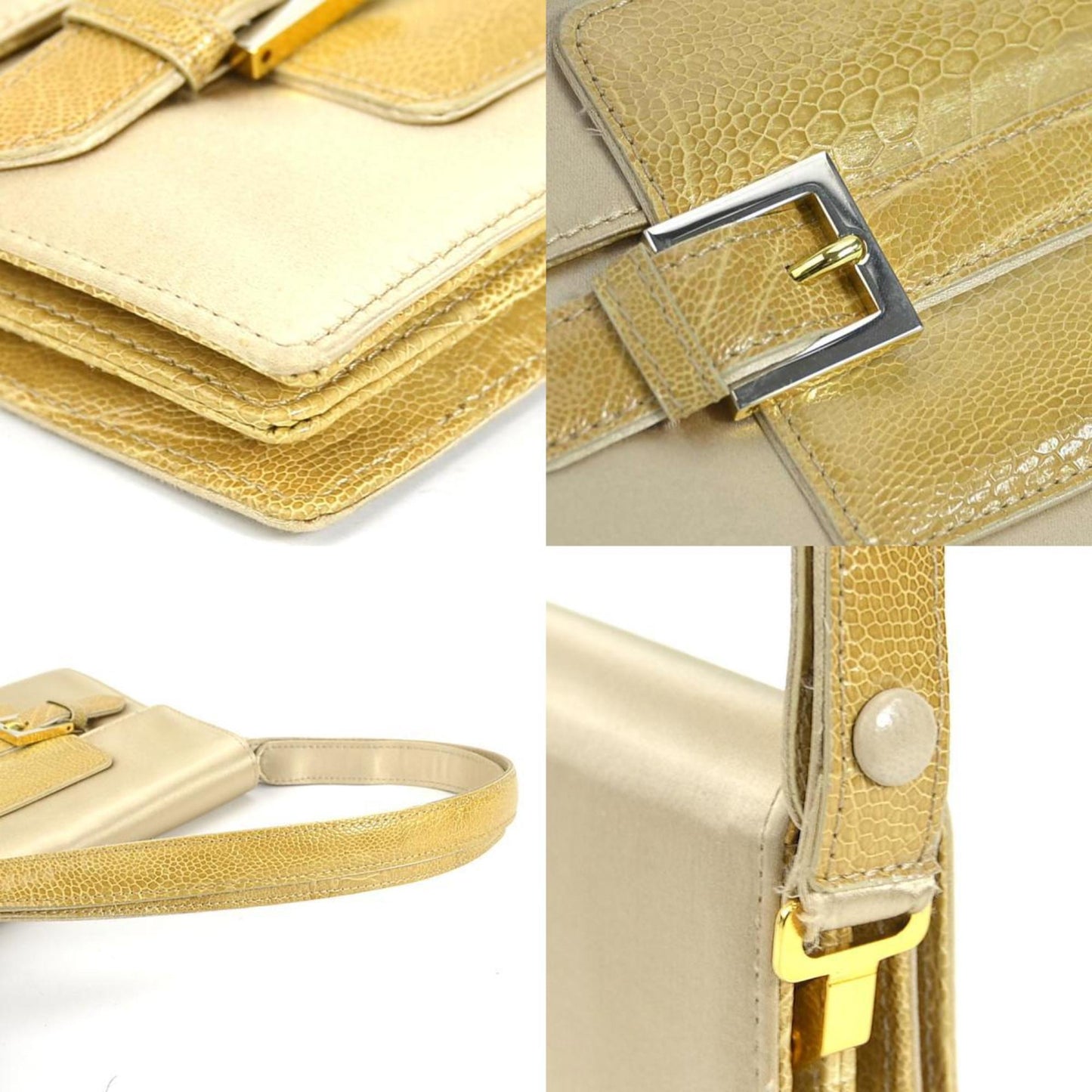 FENDI Shoulder bag satin/embossed leather gold/beige ladies