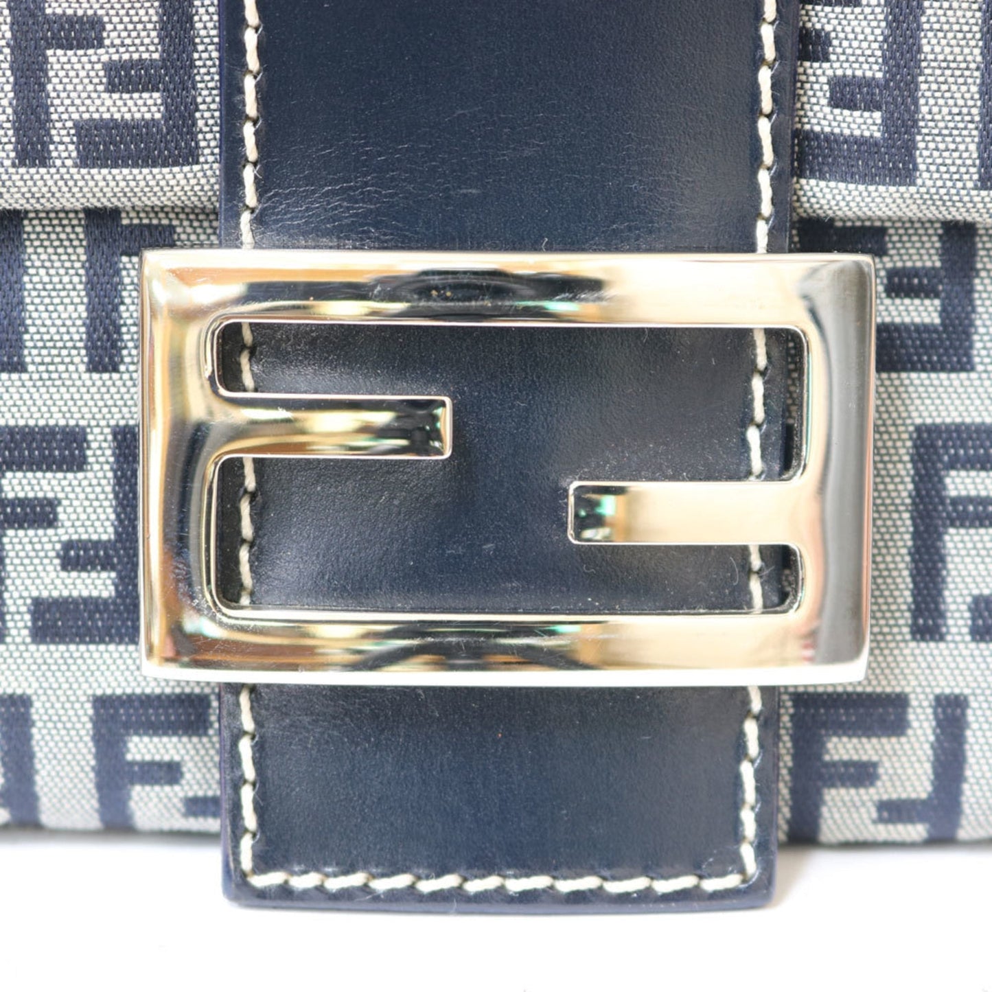 FENDI Shoulder Bag Zucchino Mamma Baguette Blue Ladies