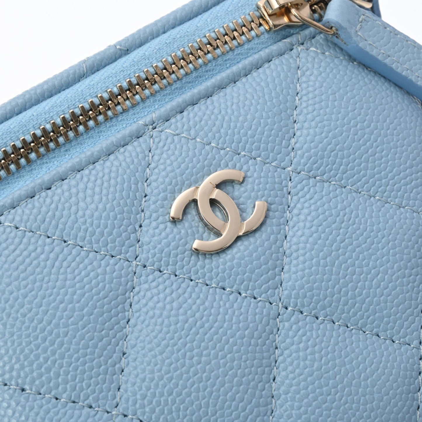 CHANEL Small Vanity Chain Shoulder Blue Champagne AP1340 Women's Caviar Skin Bag