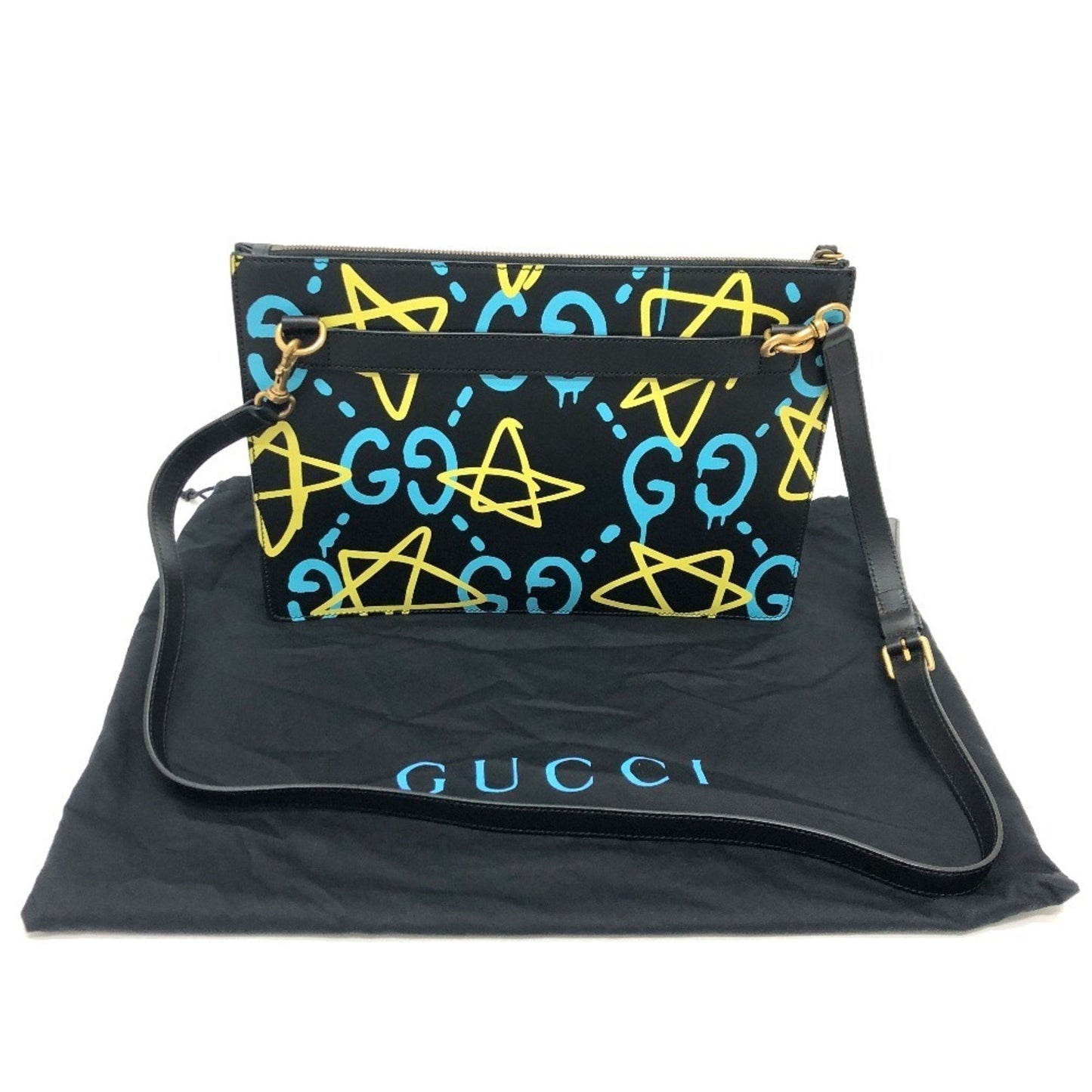 GUCCI 429004 Ghost Clutch Bag Shoulder Leather Women's Black