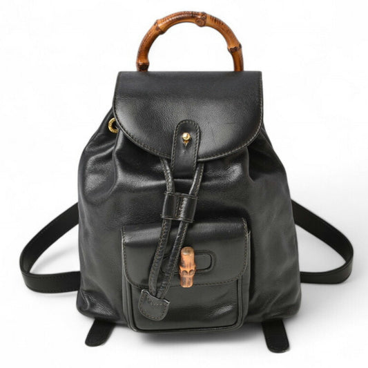 GUCCI Bamboo Backpack Leather Black