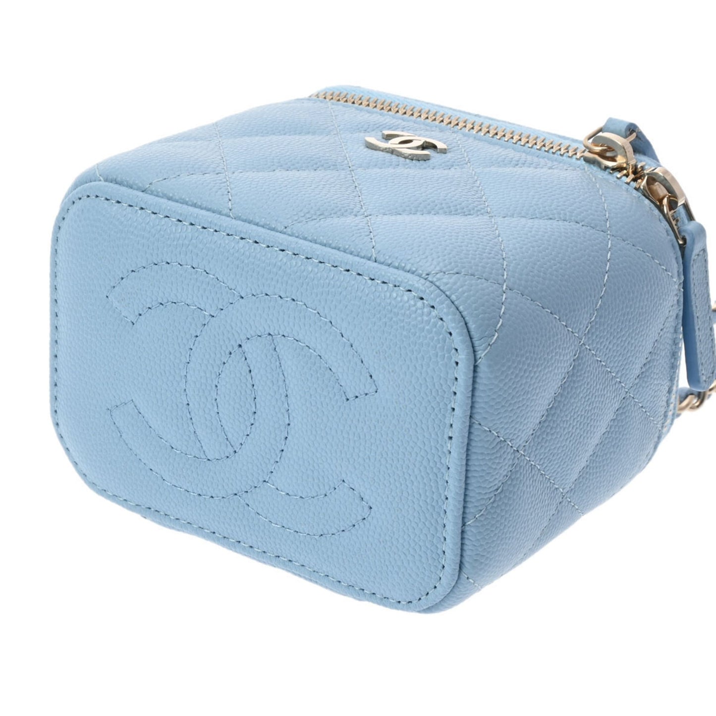 CHANEL Small Vanity Chain Shoulder Blue Champagne AP1340 Women's Caviar Skin Bag