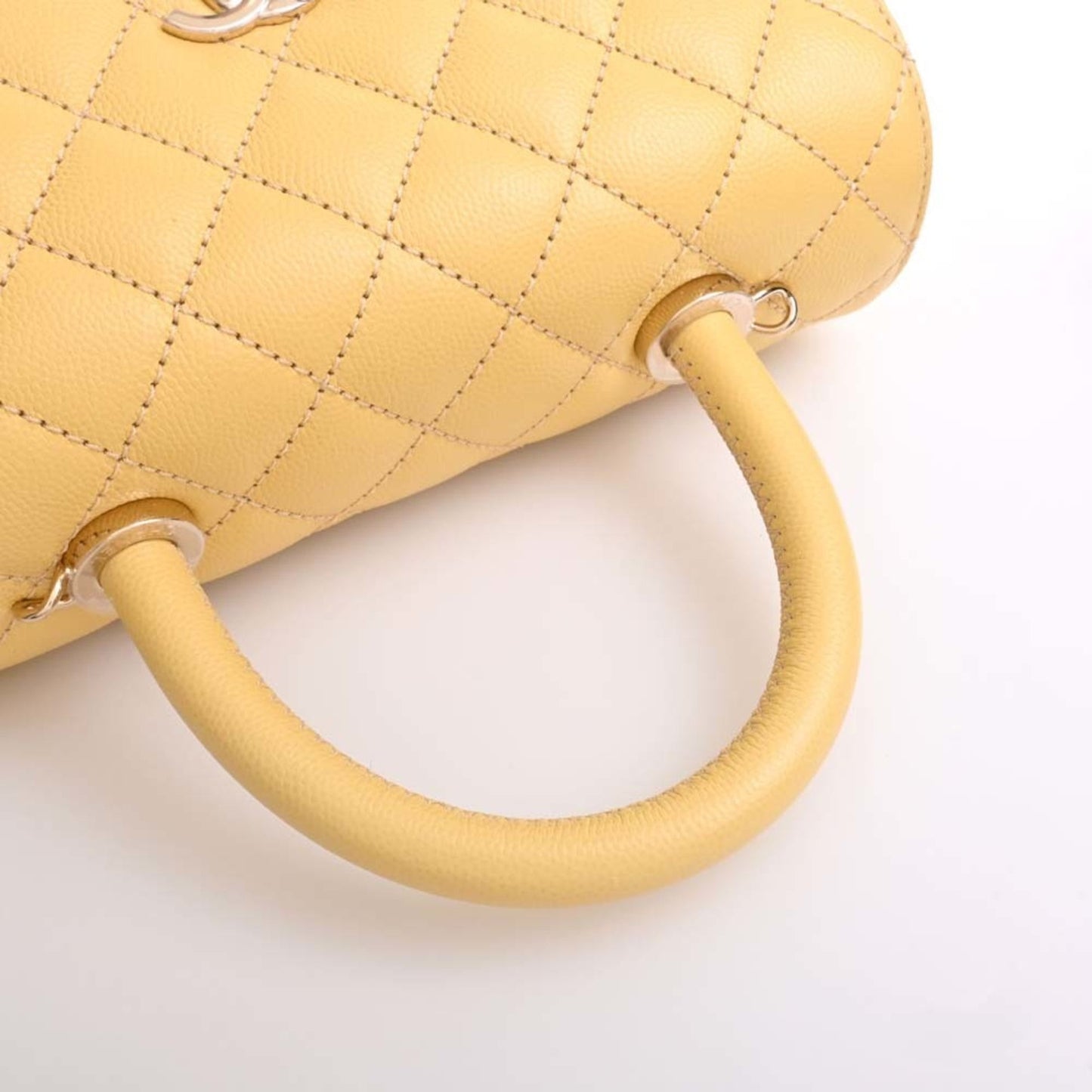 CHANEL Caviar Skin Matelasse Coco Mark Chain Shoulder Bag Yellow Ladies