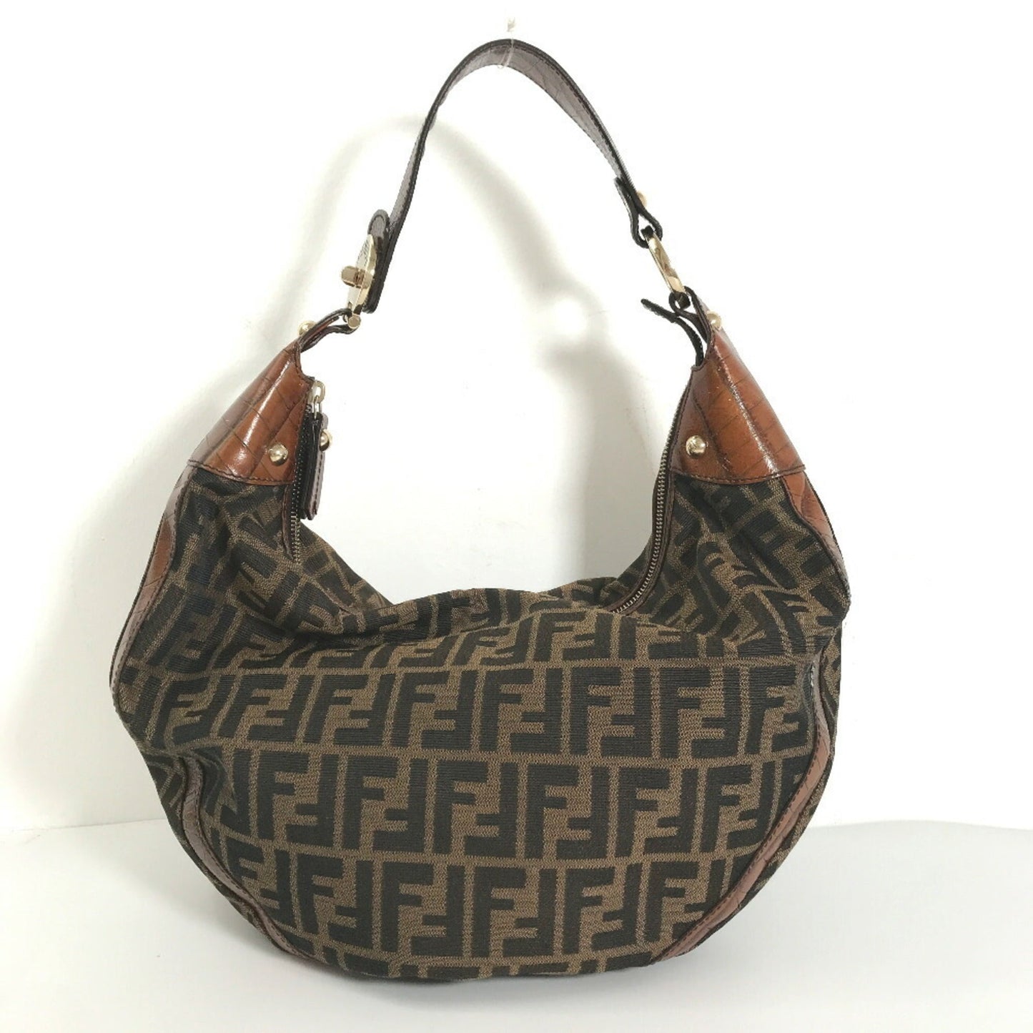 FENDI shoulder bag Zucca pattern embossed 82JC979 campus leather brown ladies