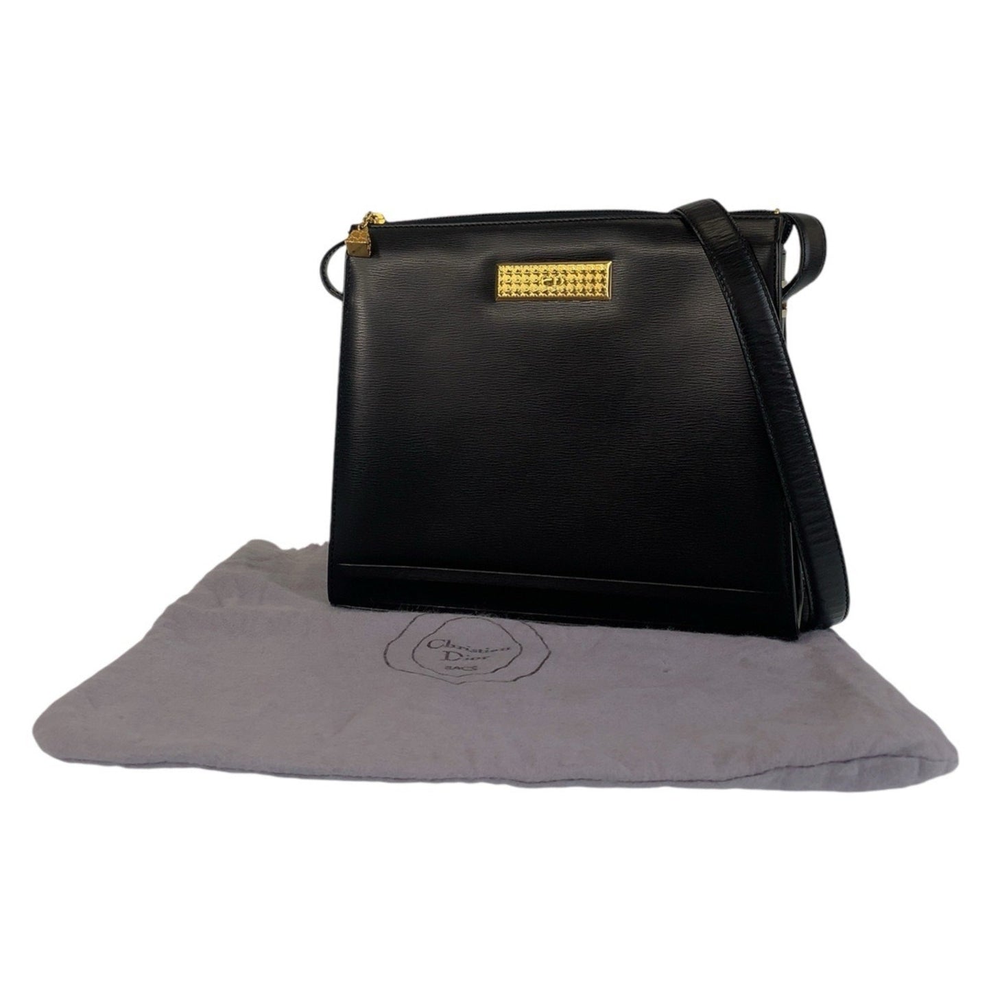 Christian Dior Vintage Black Gold Hardware Leather Crossbody Shoulder Bag Messenger for Women