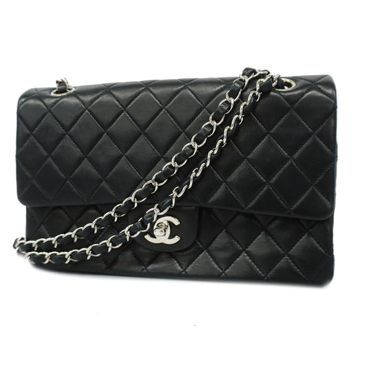 CHANELAuth  Matelasse W Flap W Chain Lambskin Women's Leather Shoulder Bag Black