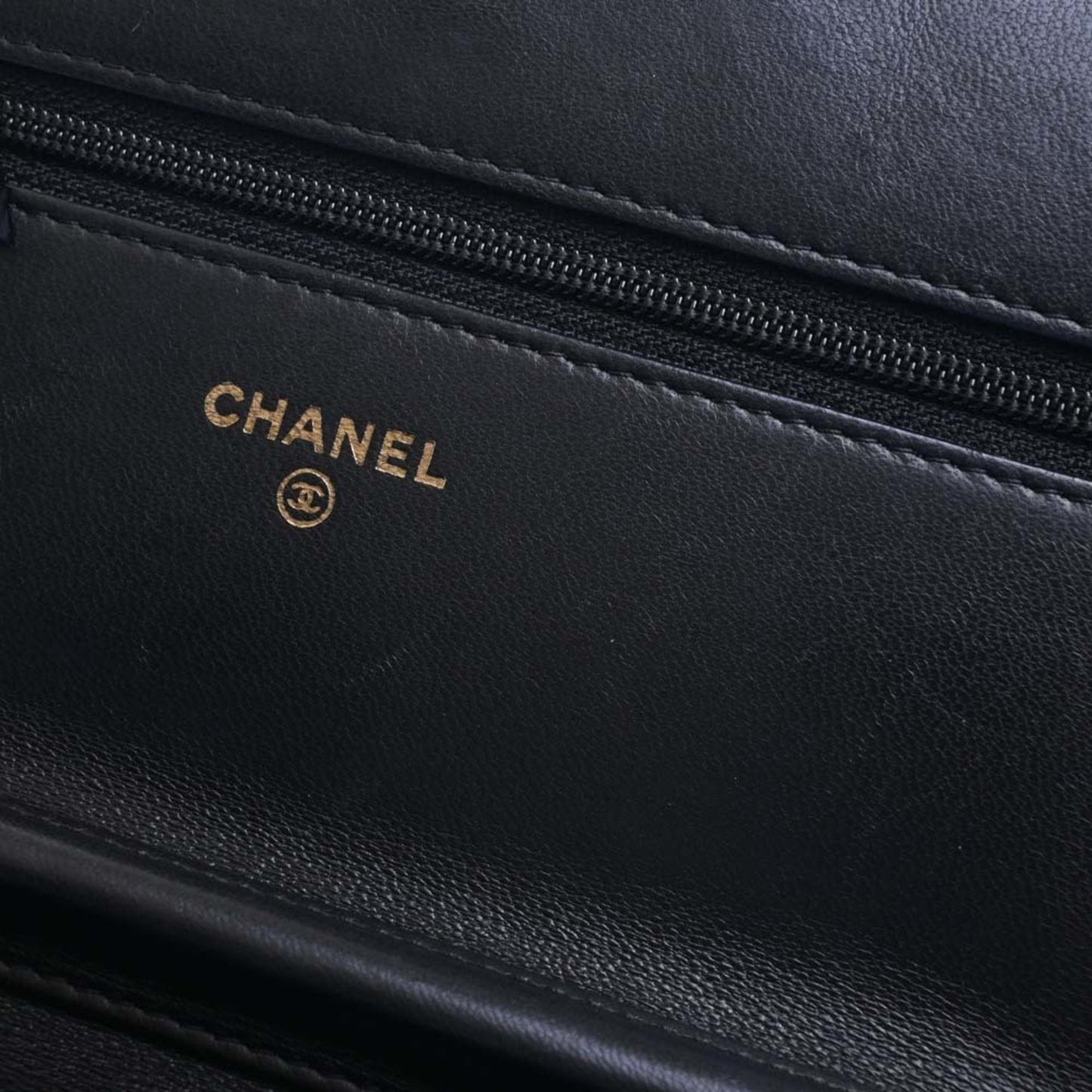 CHANEL Leather Boy  Coco Mark Chain Shoulder Long Wallet Black Ladies