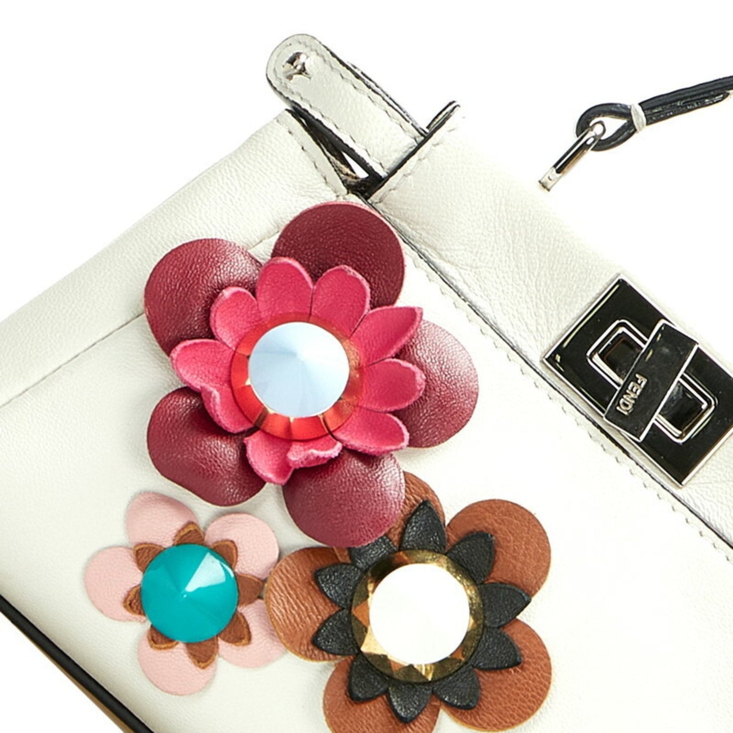 FENDI Micro Peekaboo Flower Motif Handbag Shoulder Bag 8M0355 White Leather Ladies