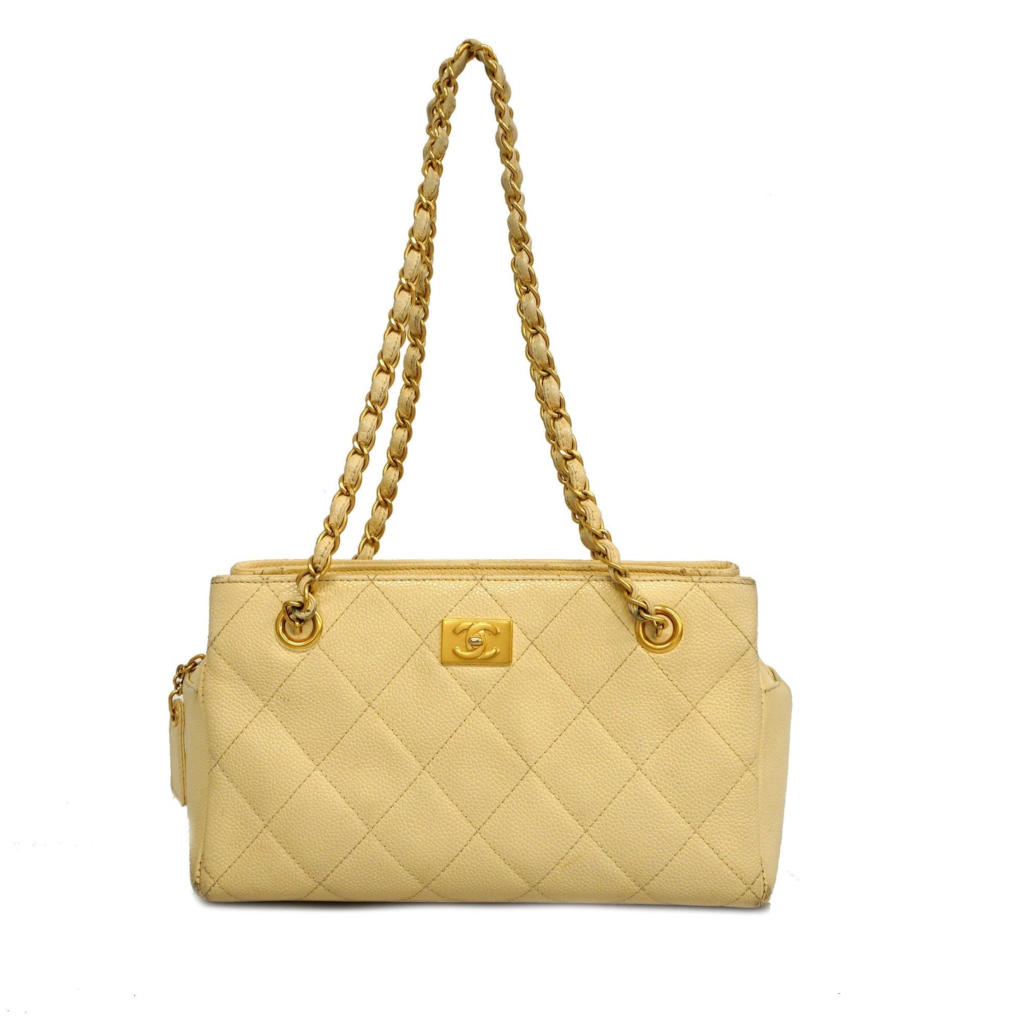 CHANEL[3ae5076] Auth  Shoulder Bag Matelasse Chain Shoulder Caviar Skin Ivory Gold metal