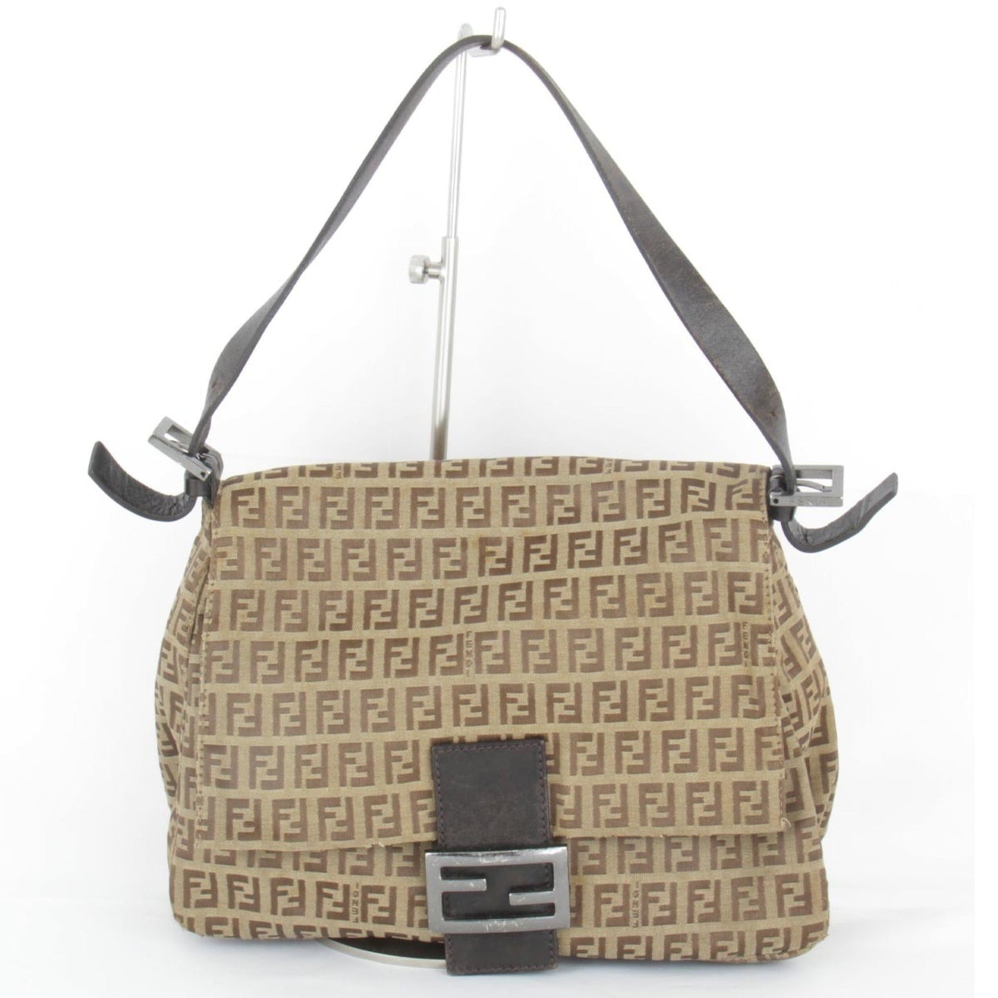 FENDI Mamma Bucket Zucca Pattern Shoulder Bag Beige Ladies