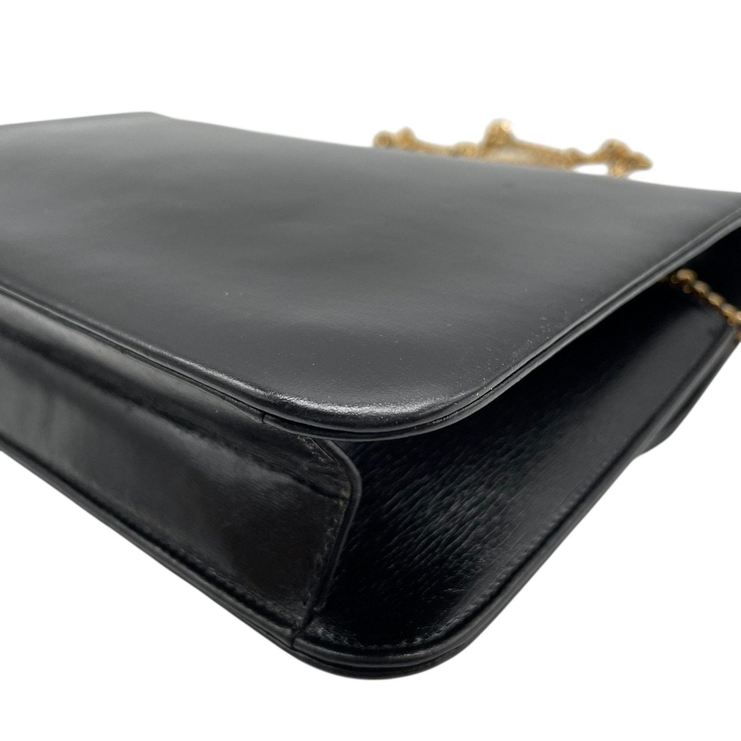 Christian Dior Chain Shoulder Bag Black Leather Genuine Vintage Logo Metal Fittings Crossbody Women's K3