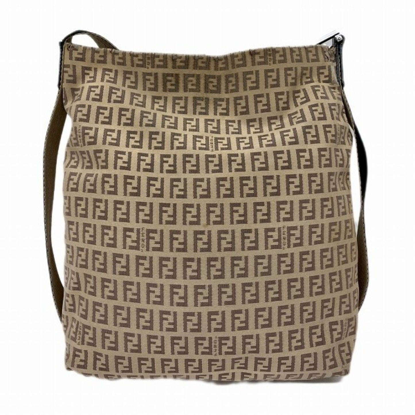 FENDI Zucchino 8BR318 Canvas Beige x Brown Bag Shoulder Women's