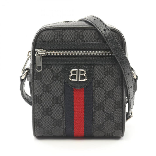 BALENCIAGA x GUCCI Hacker Project Shoulder Bag Canvas Leather Men's Black Multicolor 680129 1000･R