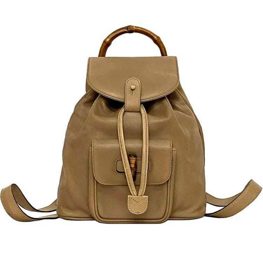 Gucci Backpack f-21841 Beige Bamboo 003 3444 0030 Leather GUCCI Flap Women's