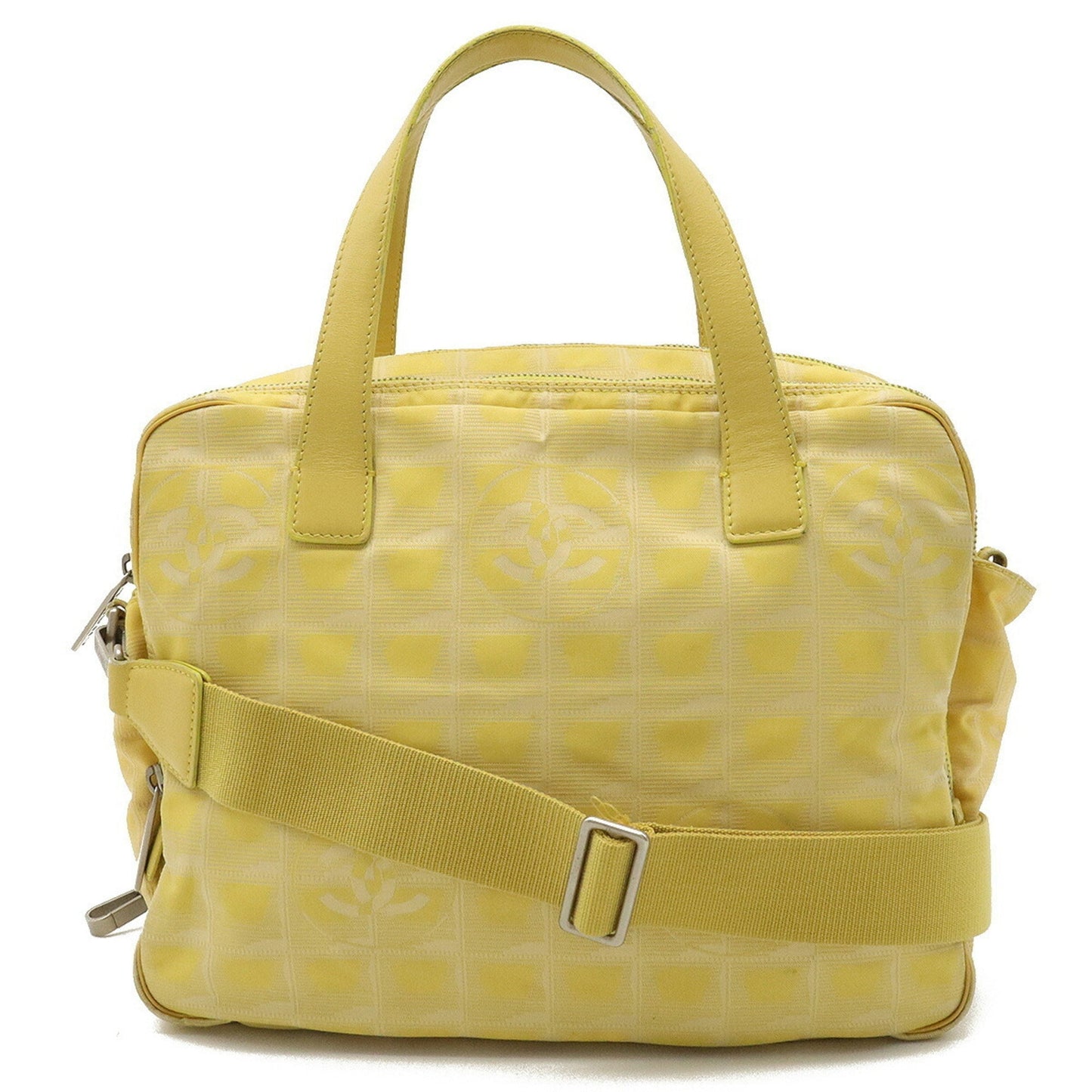 CHANEL New Line Handbag Shoulder Bag Jacquard Canvas Yellow A15973