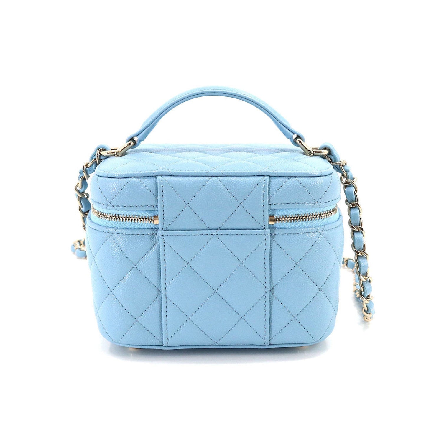 CHANEL Matelasse Small Vanity Chain Shoulder Bag Caviar Skin Leather Light Blue AS3171